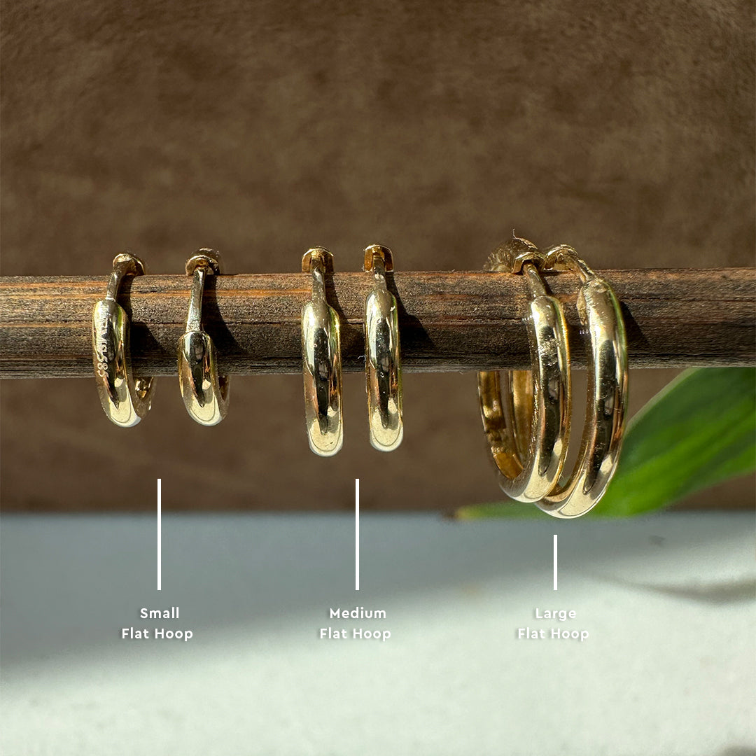 14K Gold Medium Flat Hoop Earring - Hems Jewellery 