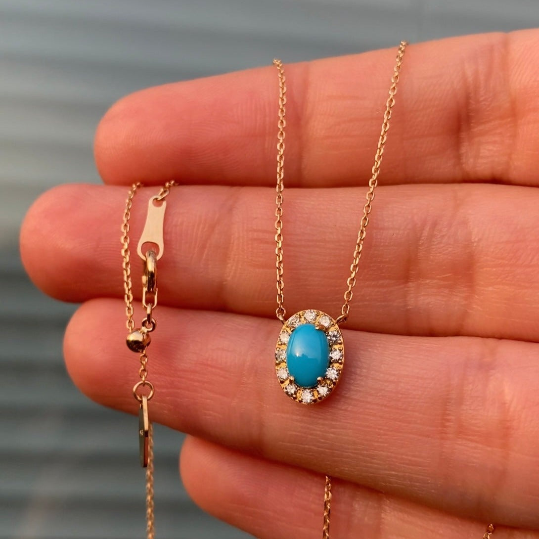 18K Diamond Ellipse Turquoise Necklace