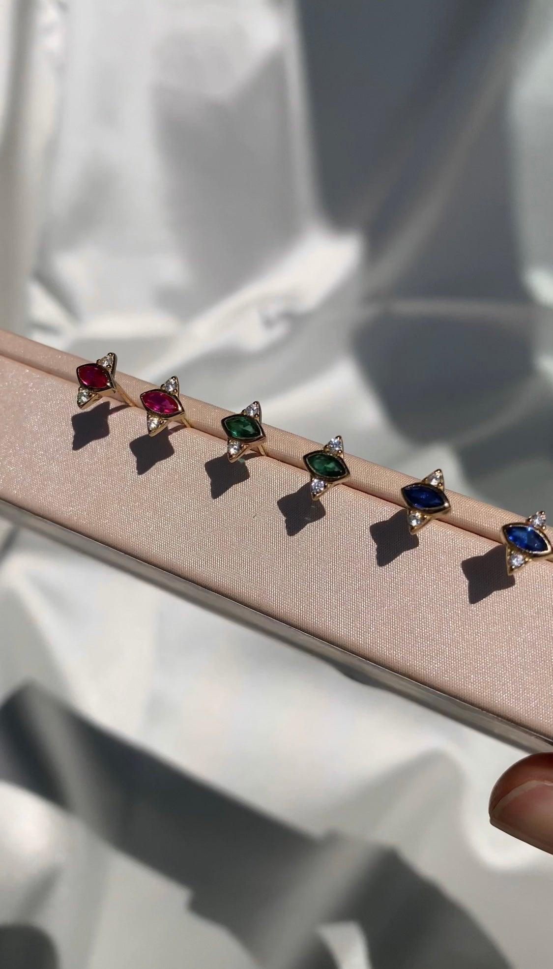 14K Gold Pink Vintage Stone Stud Earrings - Hems Jewellery 