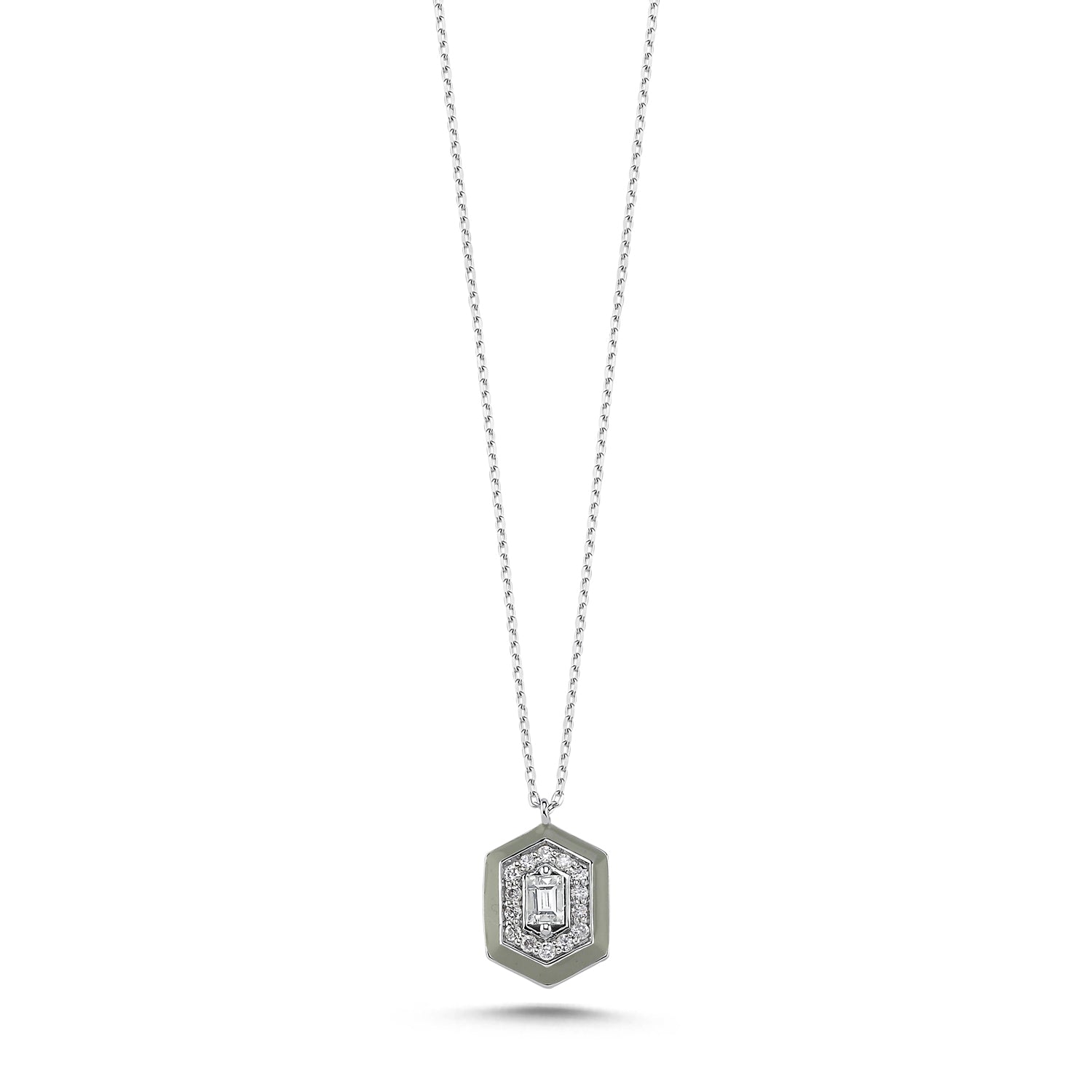 18K Gold Hexagon framed Diamond Necklace
