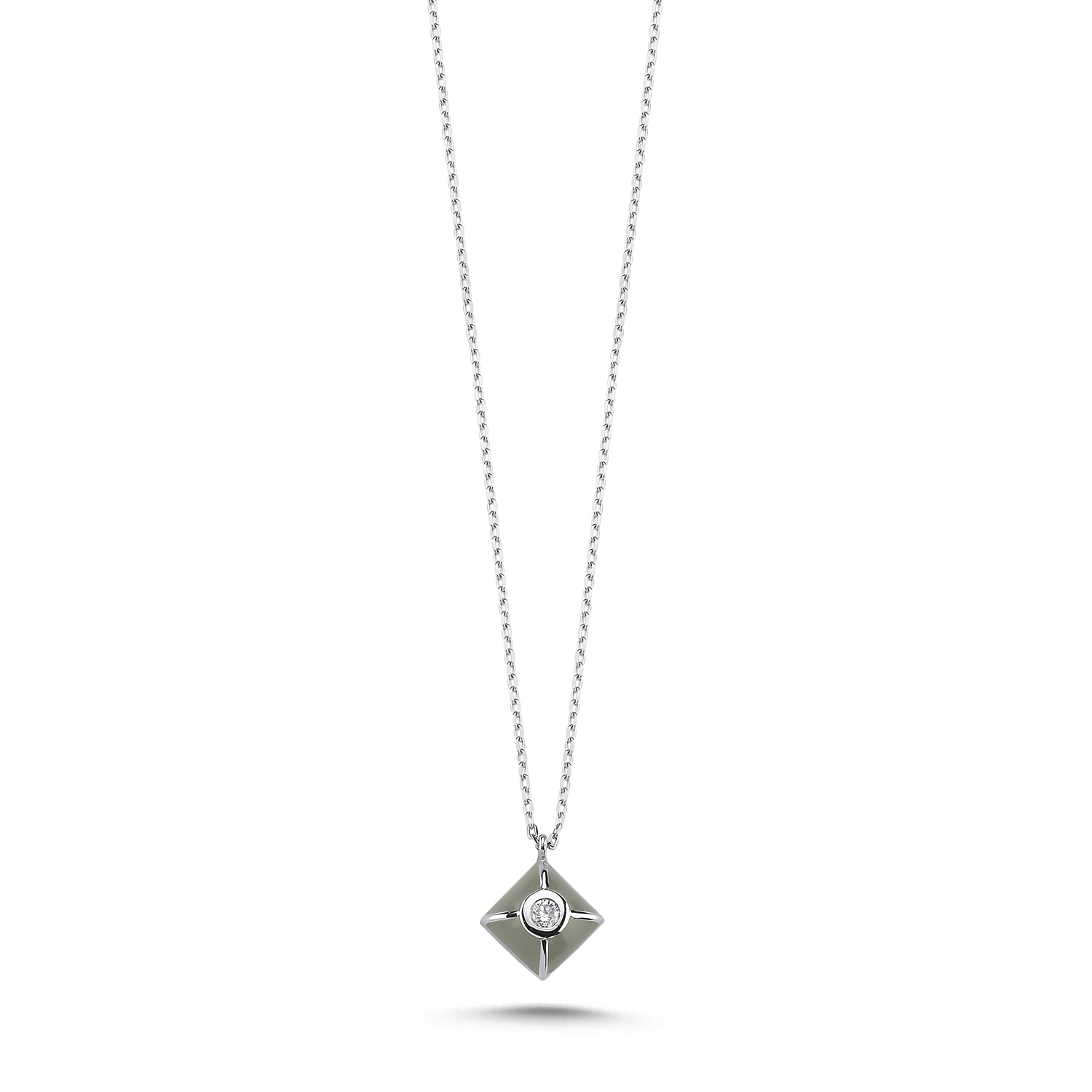 18K Gold Diamond Rhombus Necklace