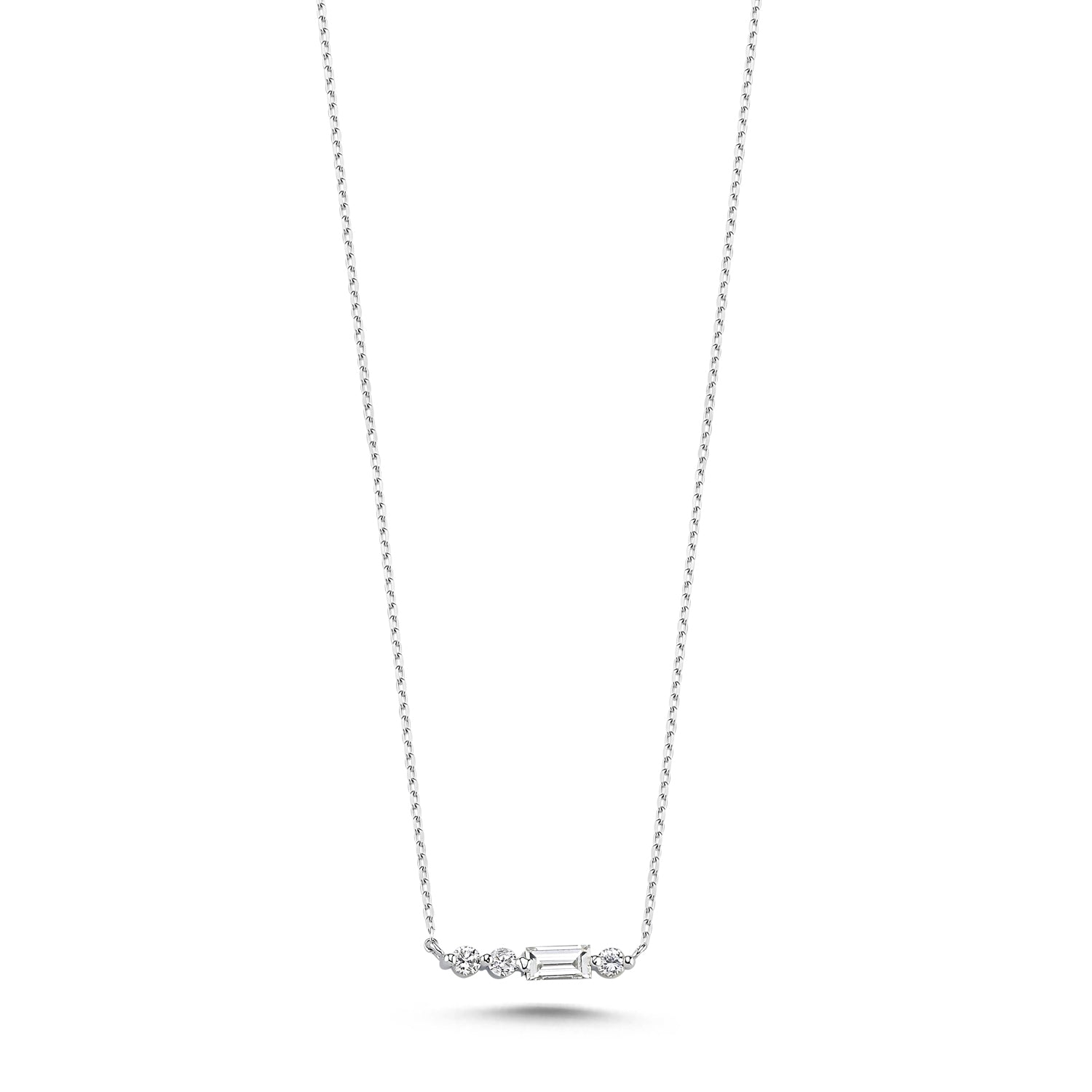 18K Gold Baguette and Round Cut Diamond Necklace
