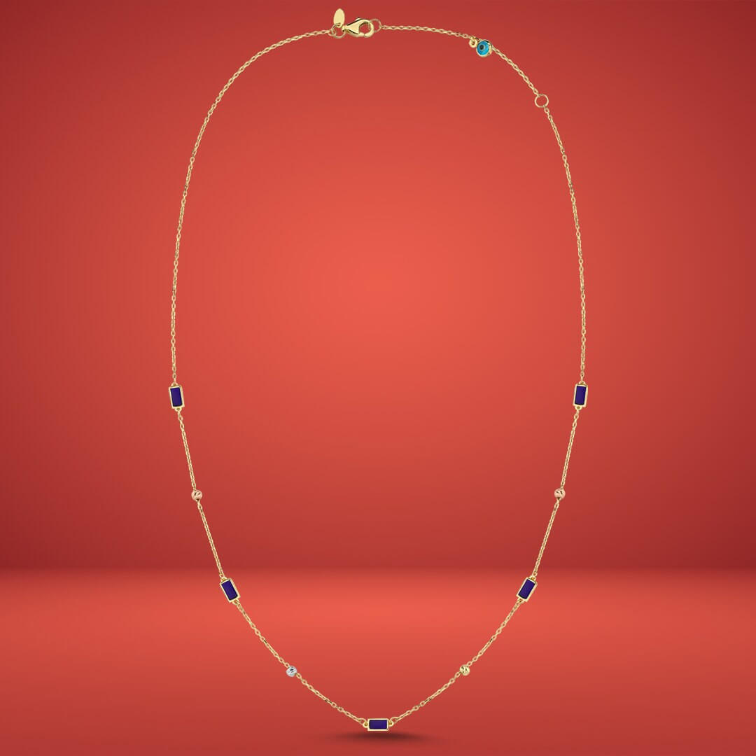 14K Enamel Baguette Chain Necklace