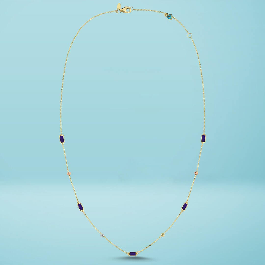 14K Enamel Baguette Chain Necklace