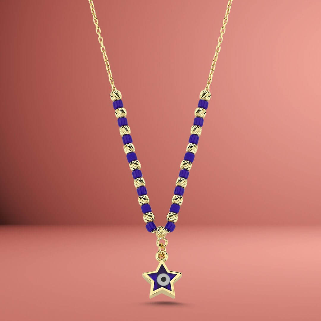 14K Enamel Evil Eye Star Necklace Hems Jewellery 