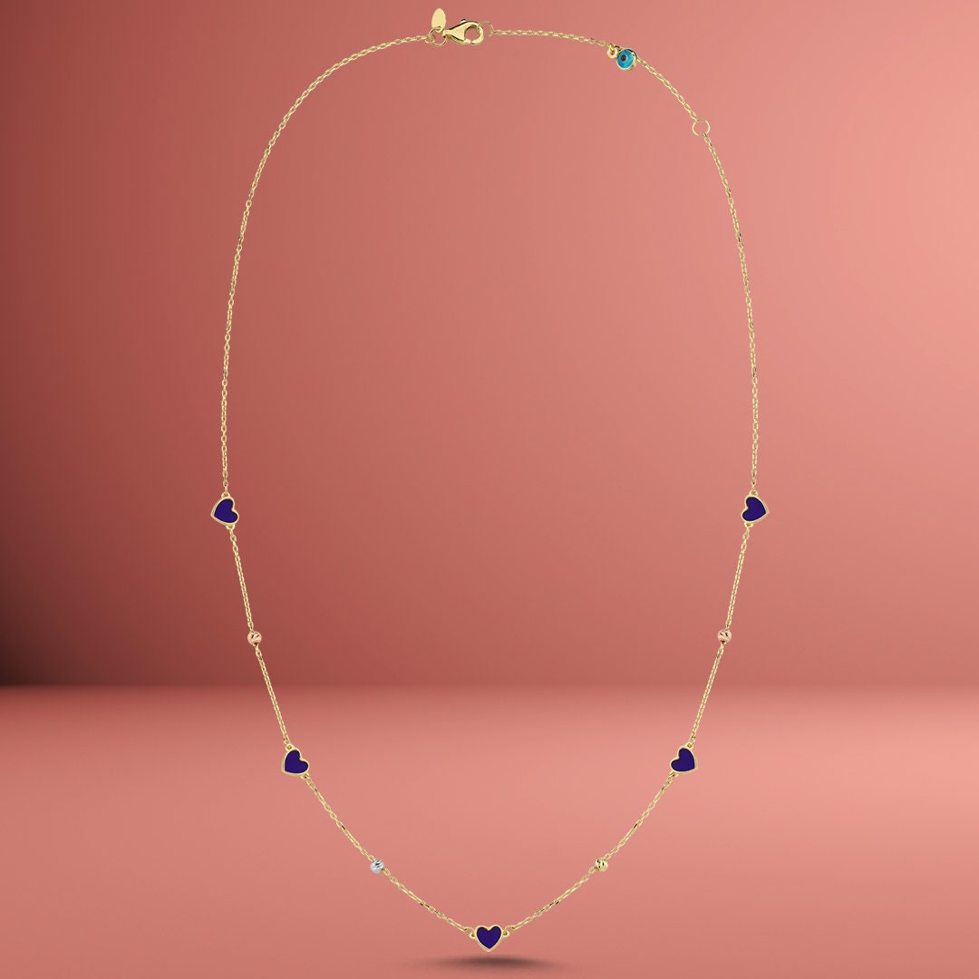 14K Enamel Heart Chain Necklace Hems Jewellery 