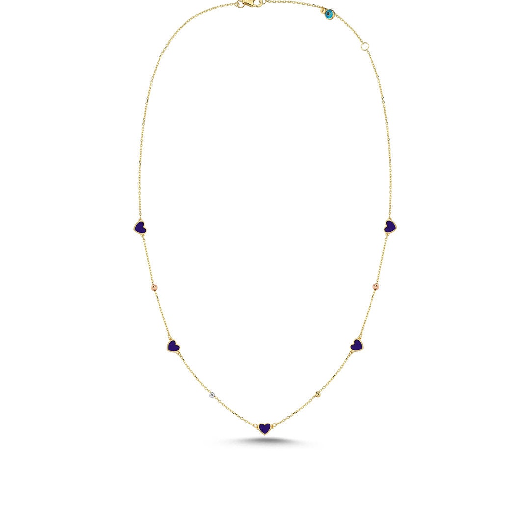 14K Enamel Heart Chain Necklace Hems Jewellery 