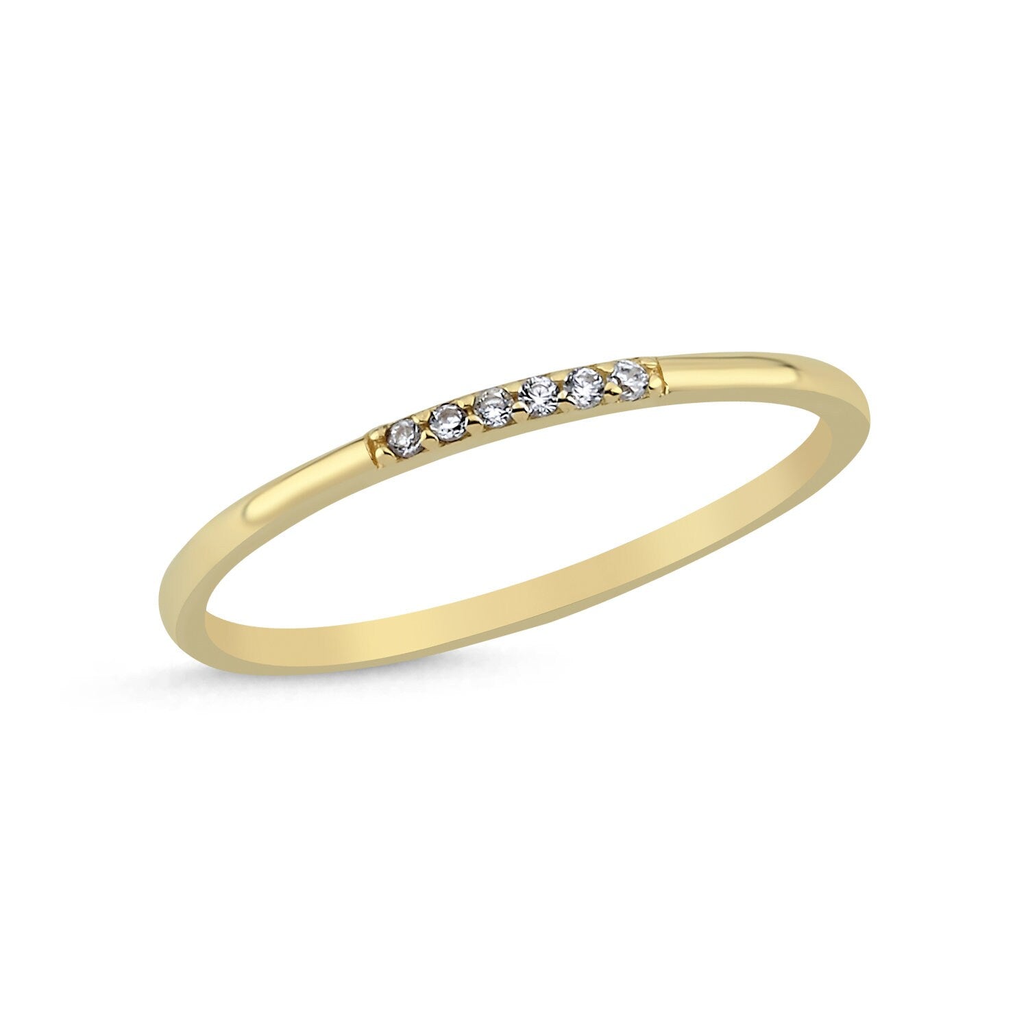 14K Gold 6 Stones Stackable Minimal Ring