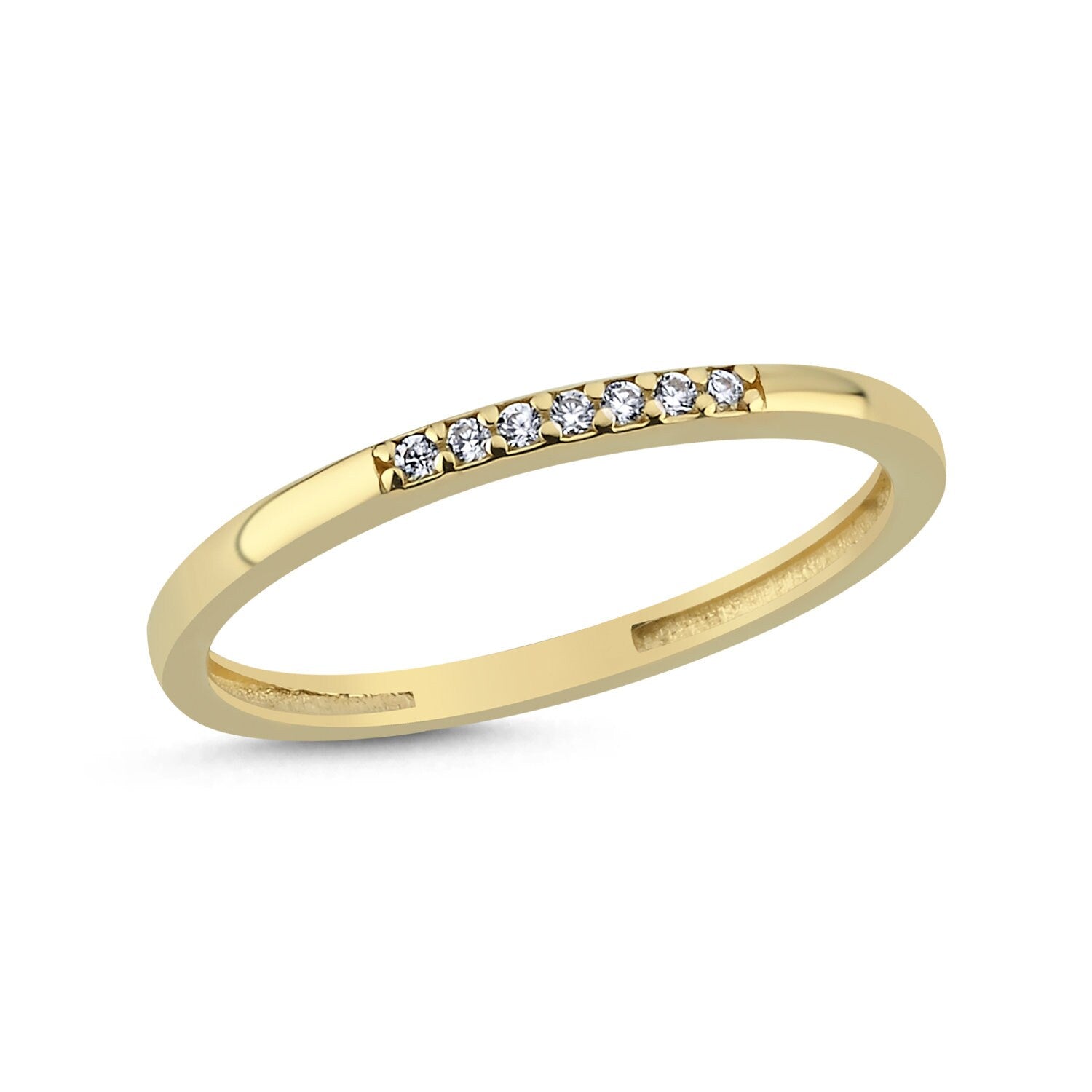 14K Gold 7 Stones Stackable Minimal Ring