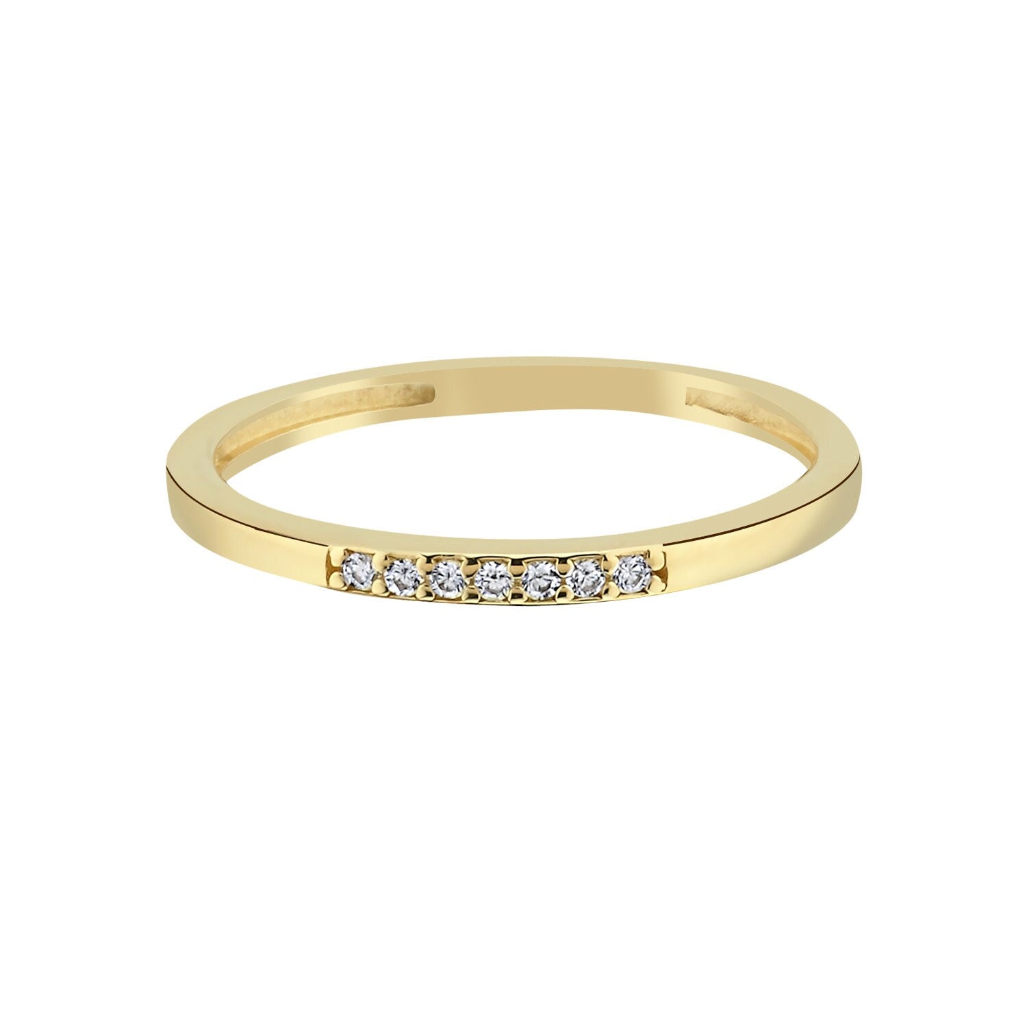 14K Gold 7 Stones Stackable Minimal Ring Hems Jewellery 