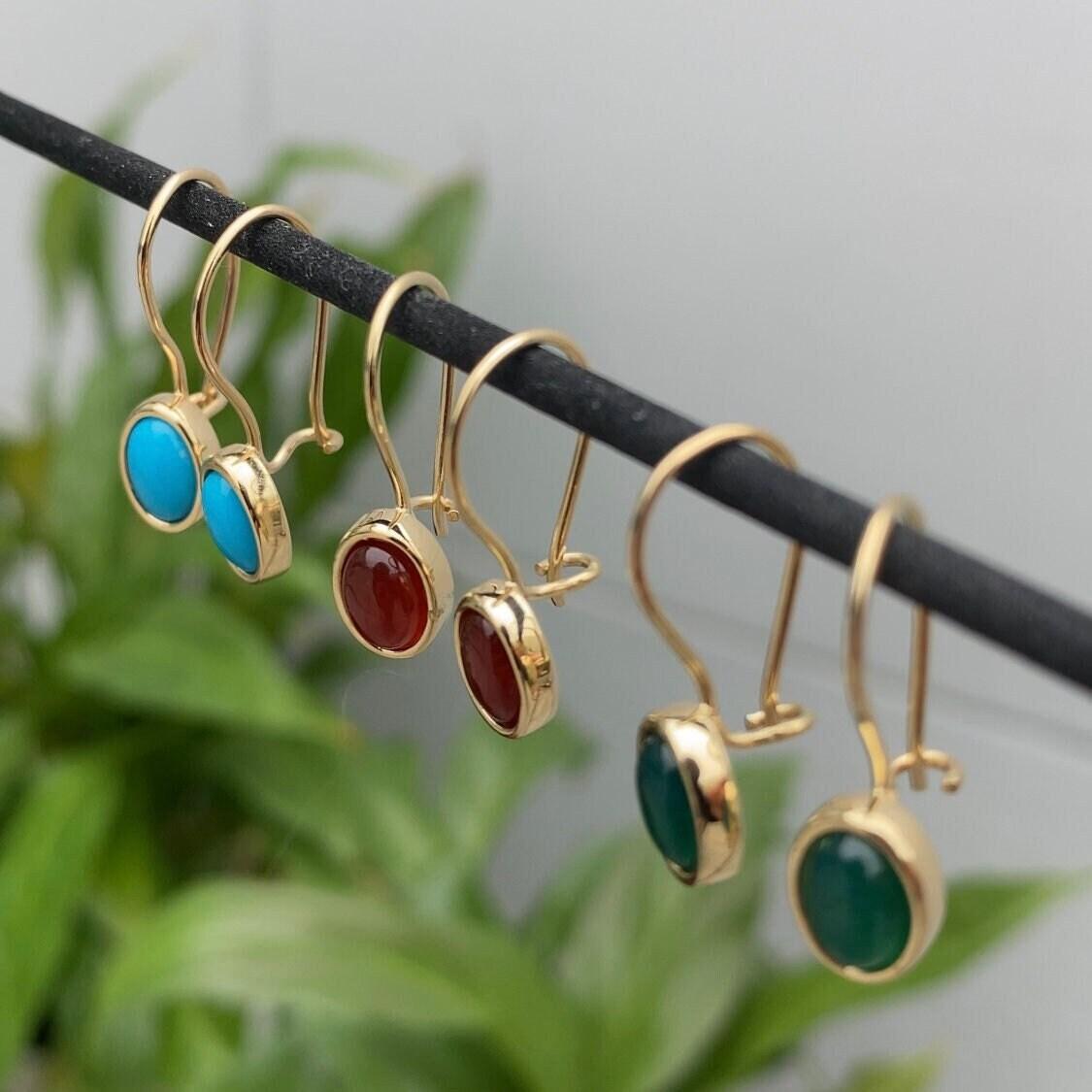 14K Gold Agate Stone Earrings Hems Jewellery 