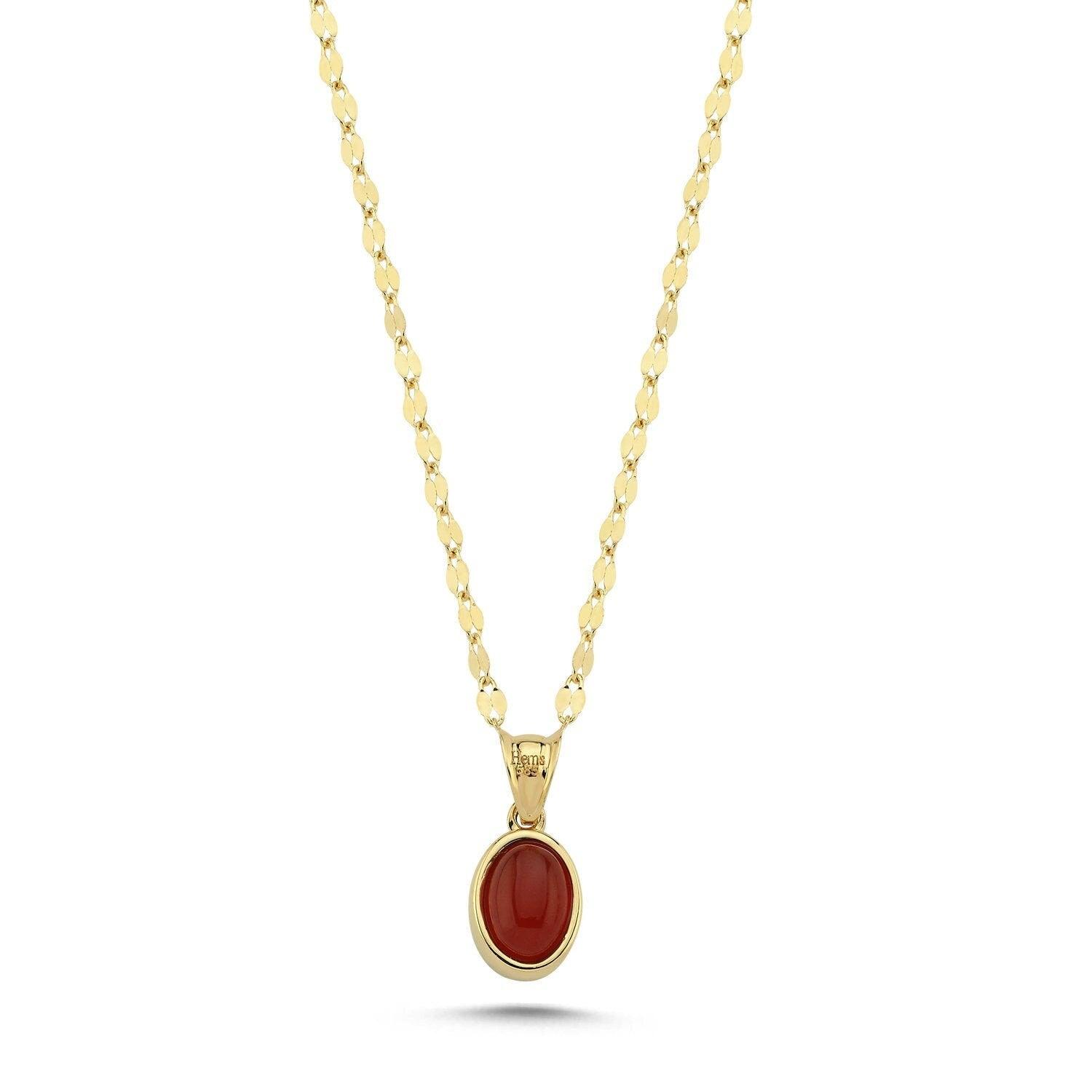 14K Gold Agate Stone Necklace Hems Jewellery 