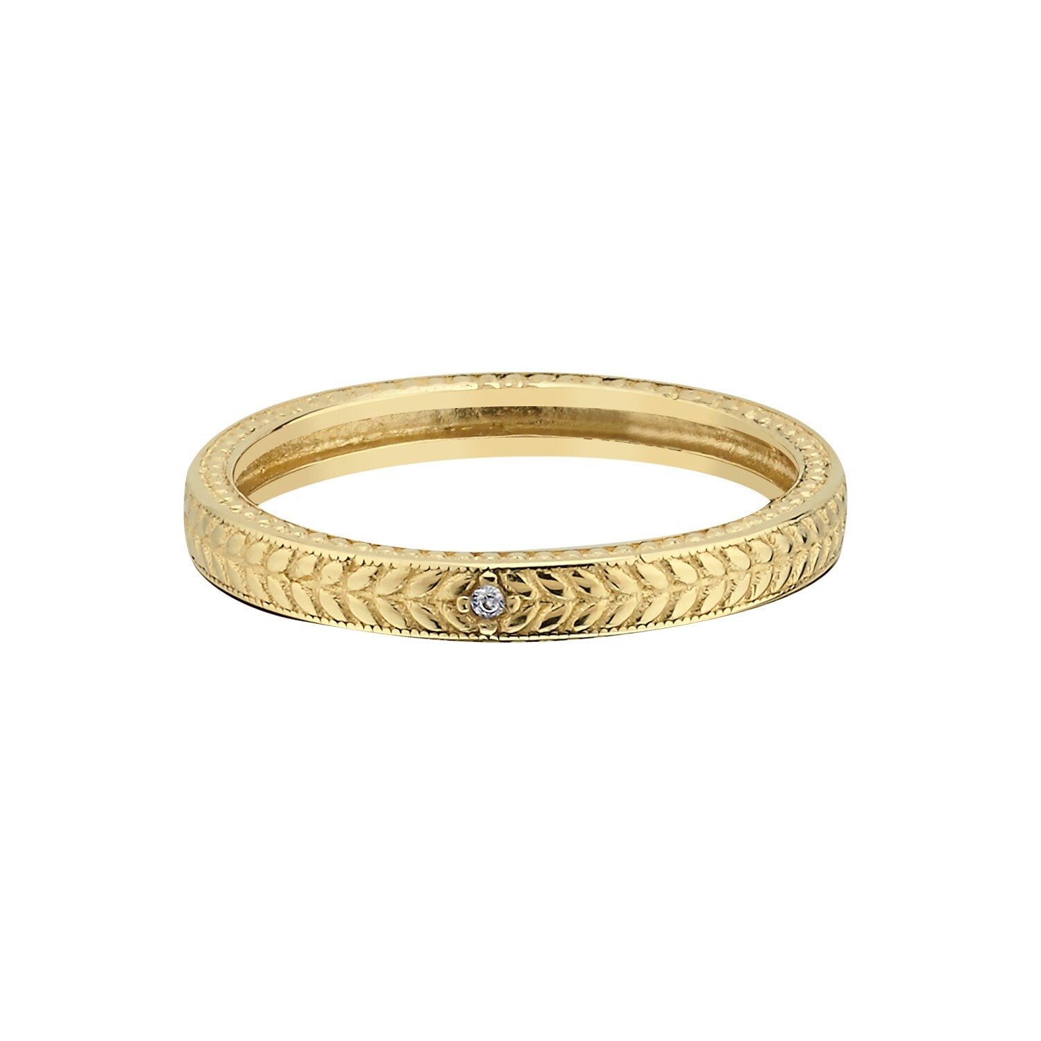 14K Gold Art Deco with Zircon Stone Stackable Minimal Ring