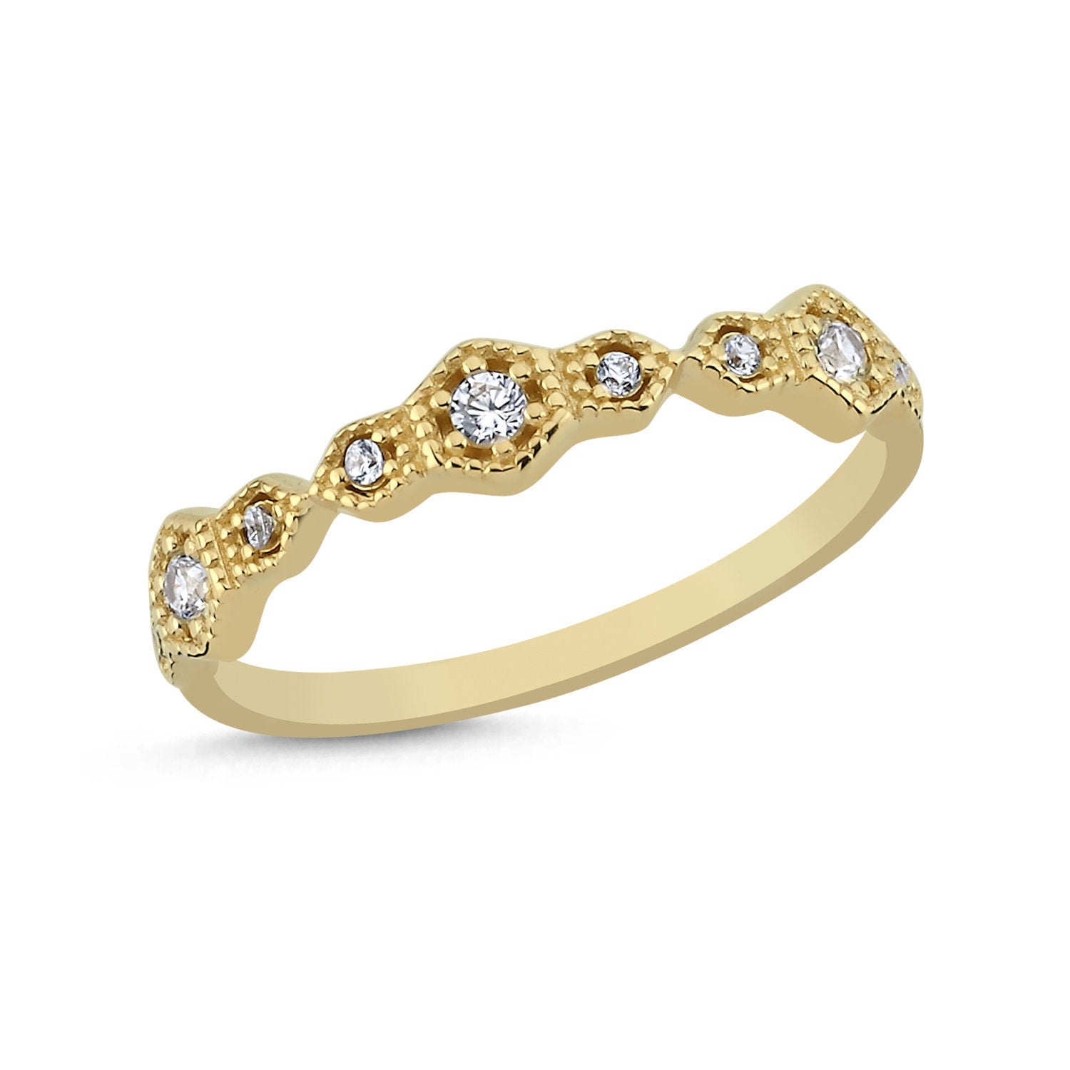 14K Gold Art Deco Stackable Minimal Ring Hems Jewellery 
