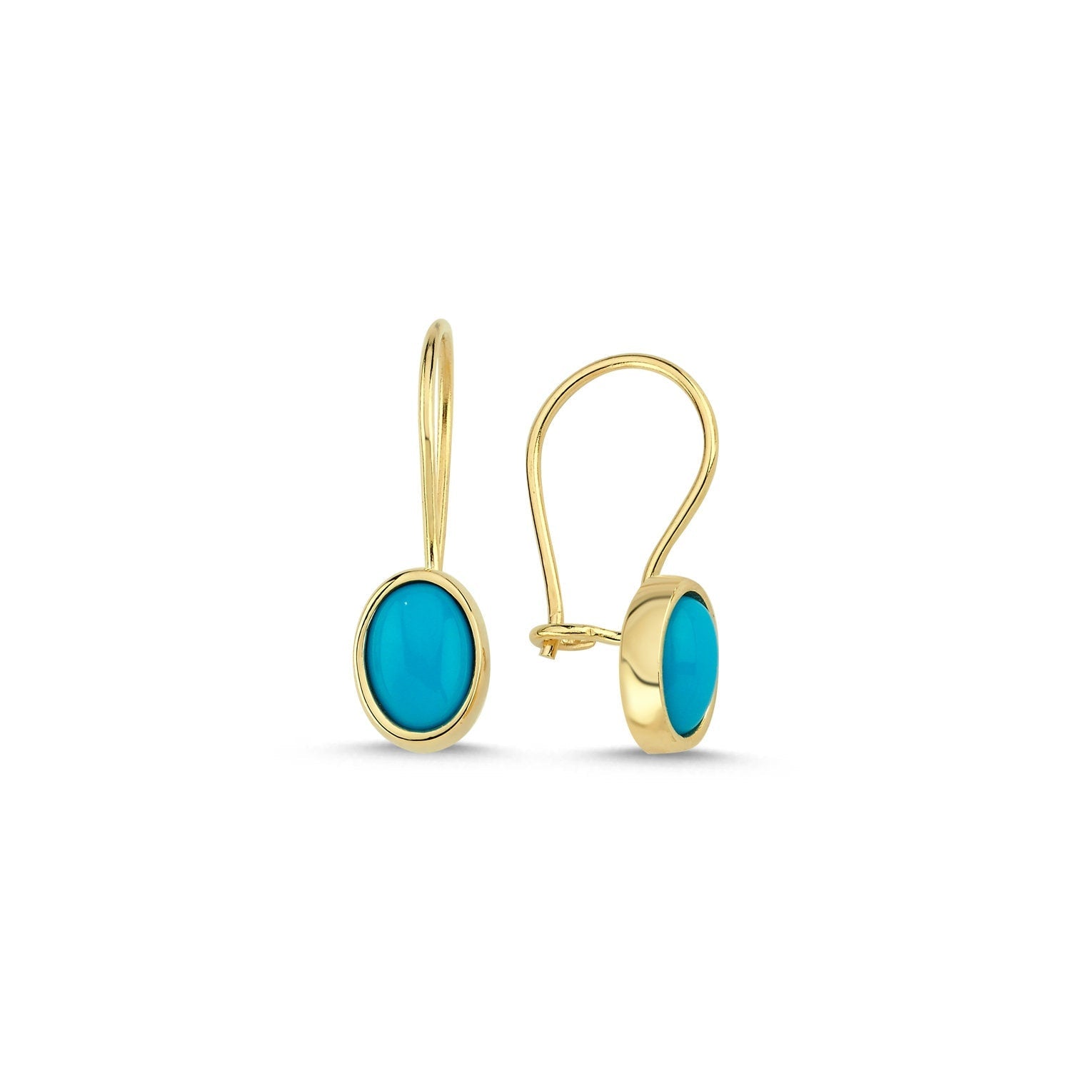 14K Gold Blue Agate Stone Earrings