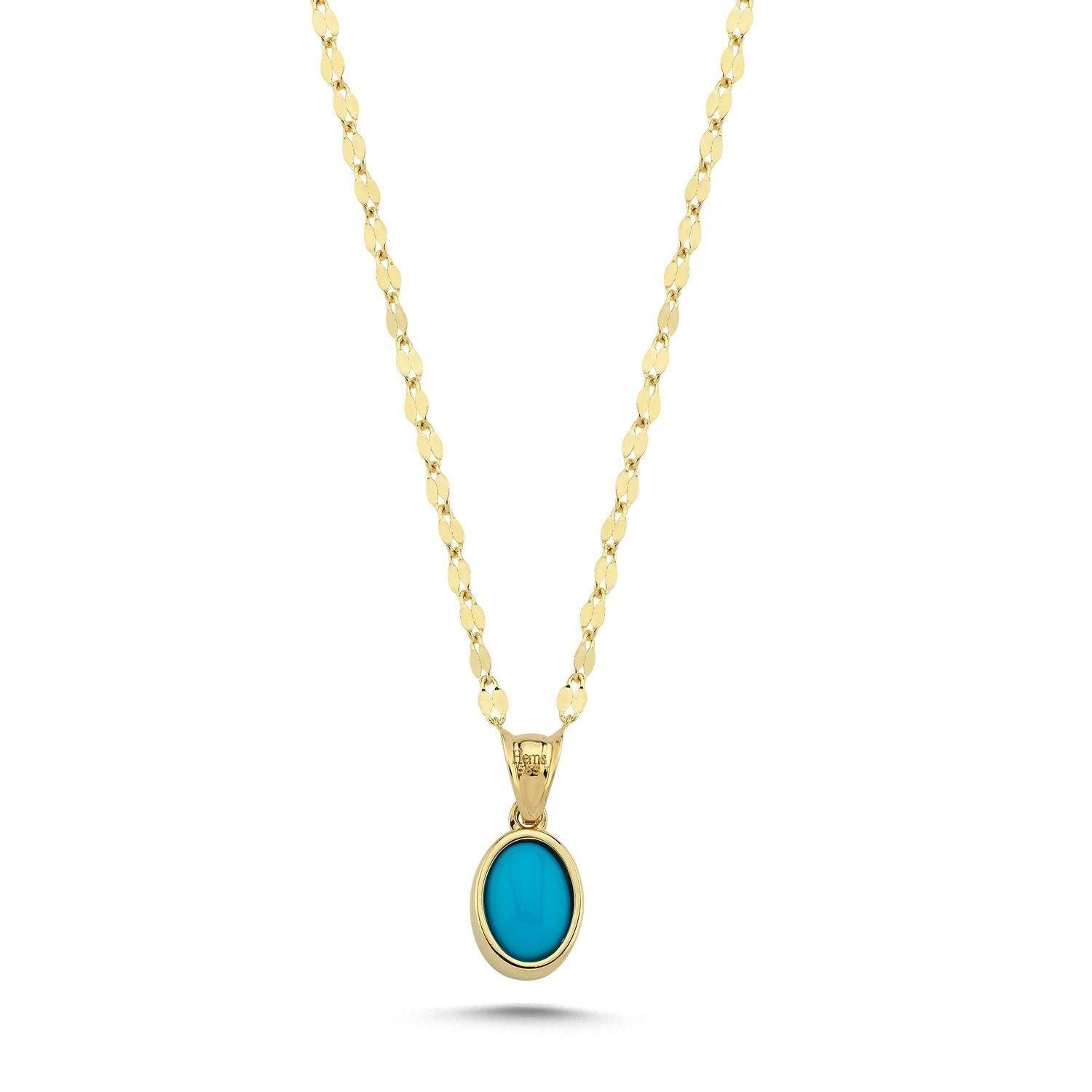 14K Gold Blue Agate Stone Necklace