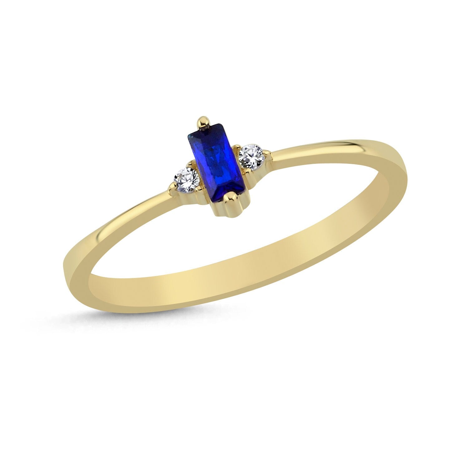 14K Gold Blue Color Stones Stackable Minimal Ring