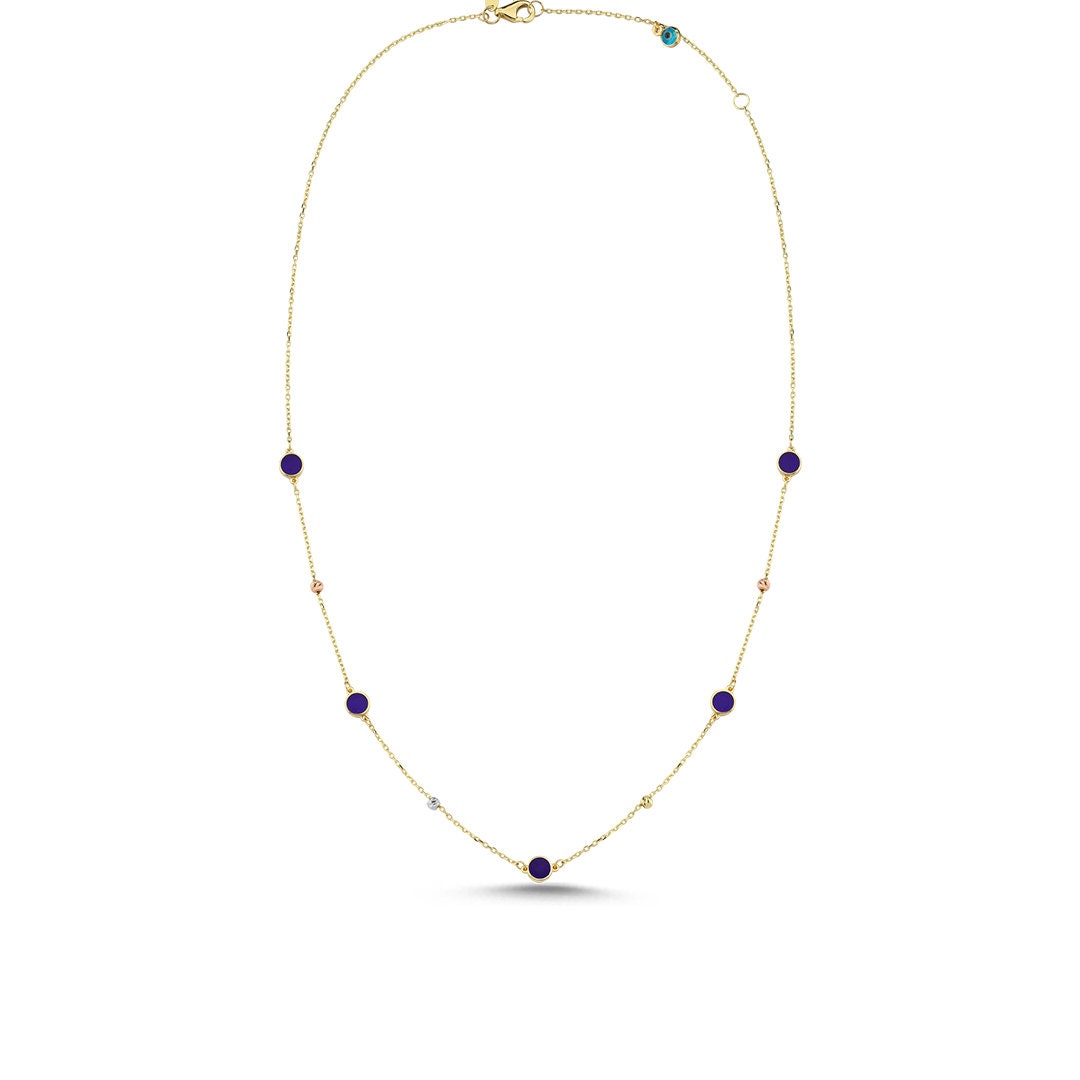 14K Gold Blue Enamel Chain Necklace Hems Jewellery 