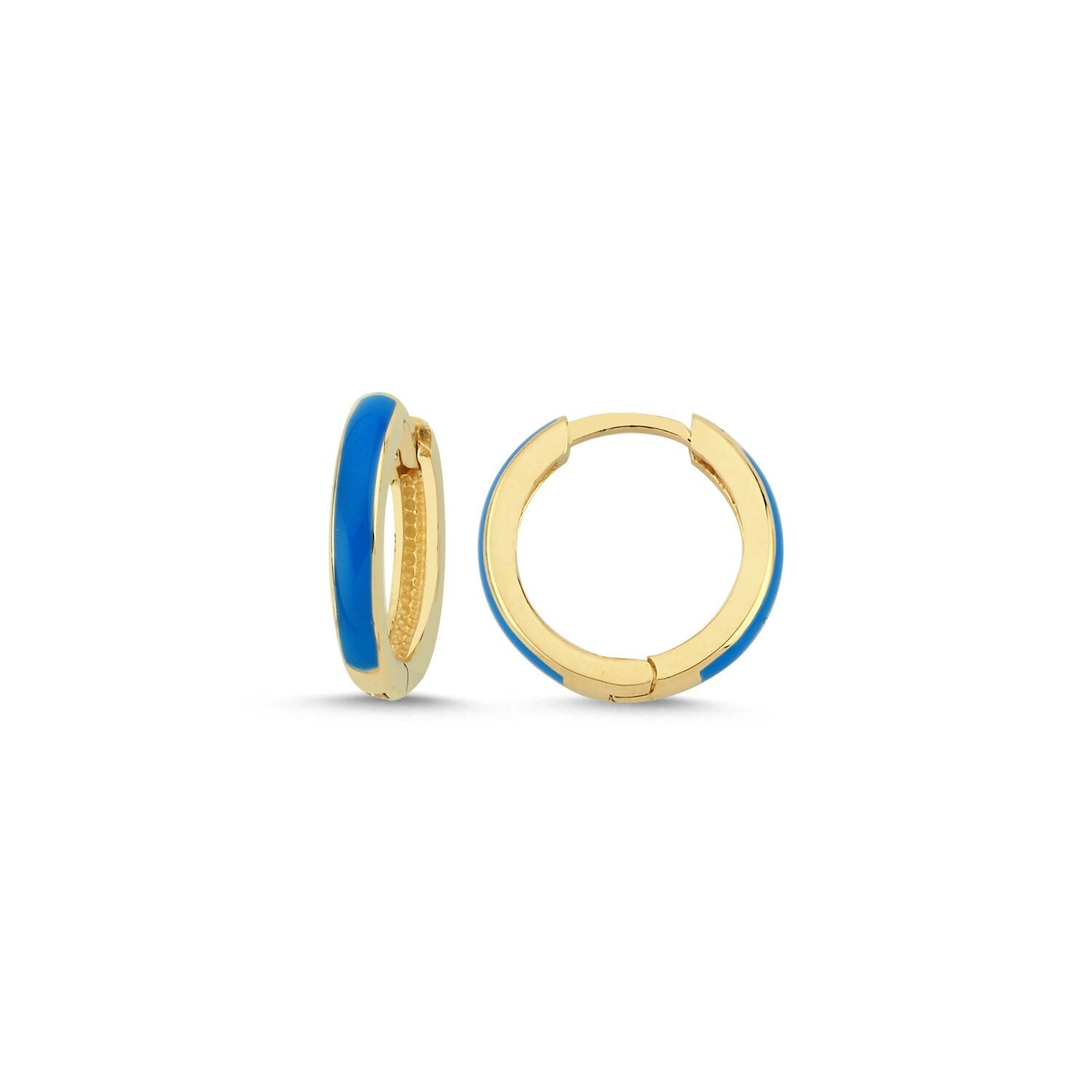 14K Gold Blue Hoop with Enamel Earrings
