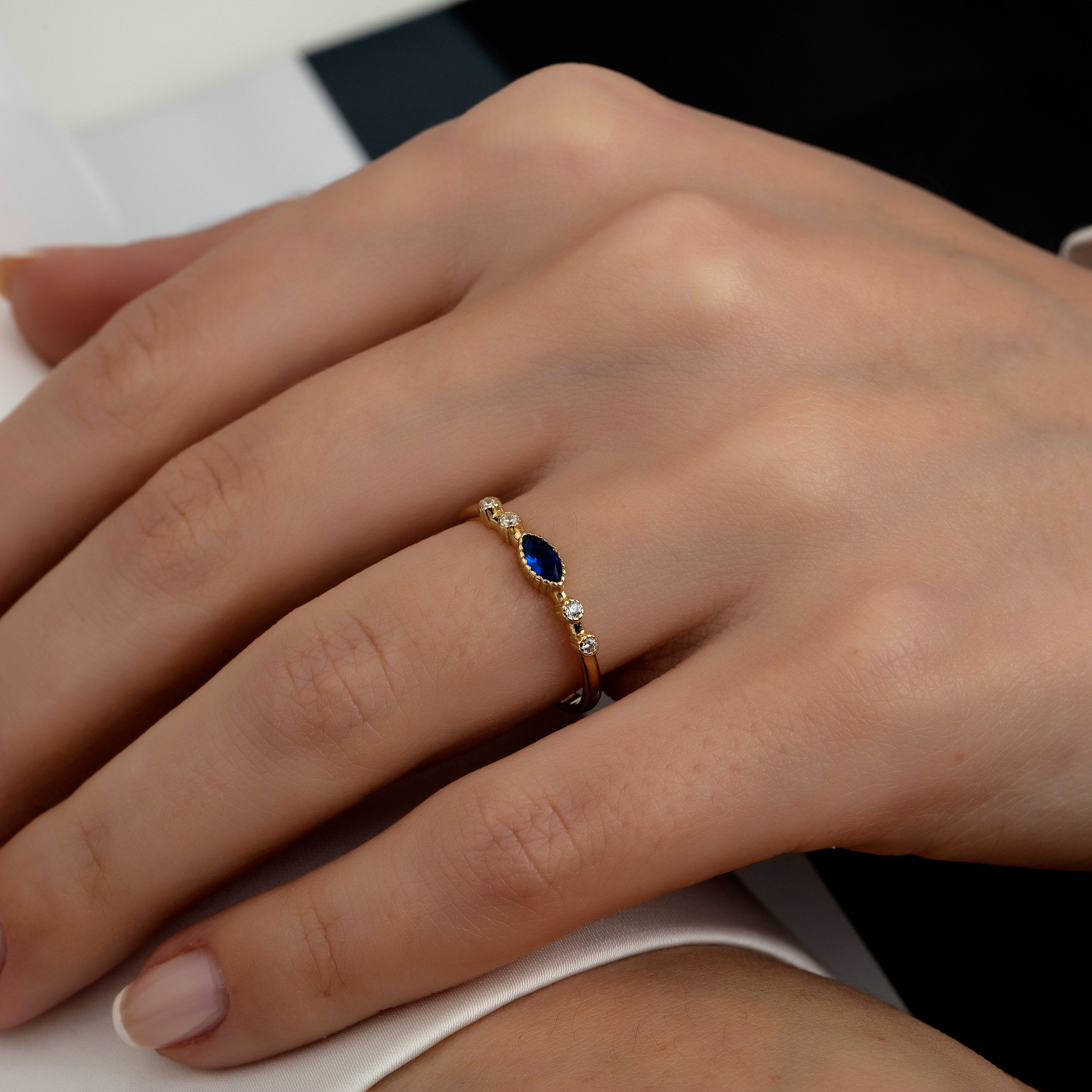 14K Gold Blue Olips Ring with Stones