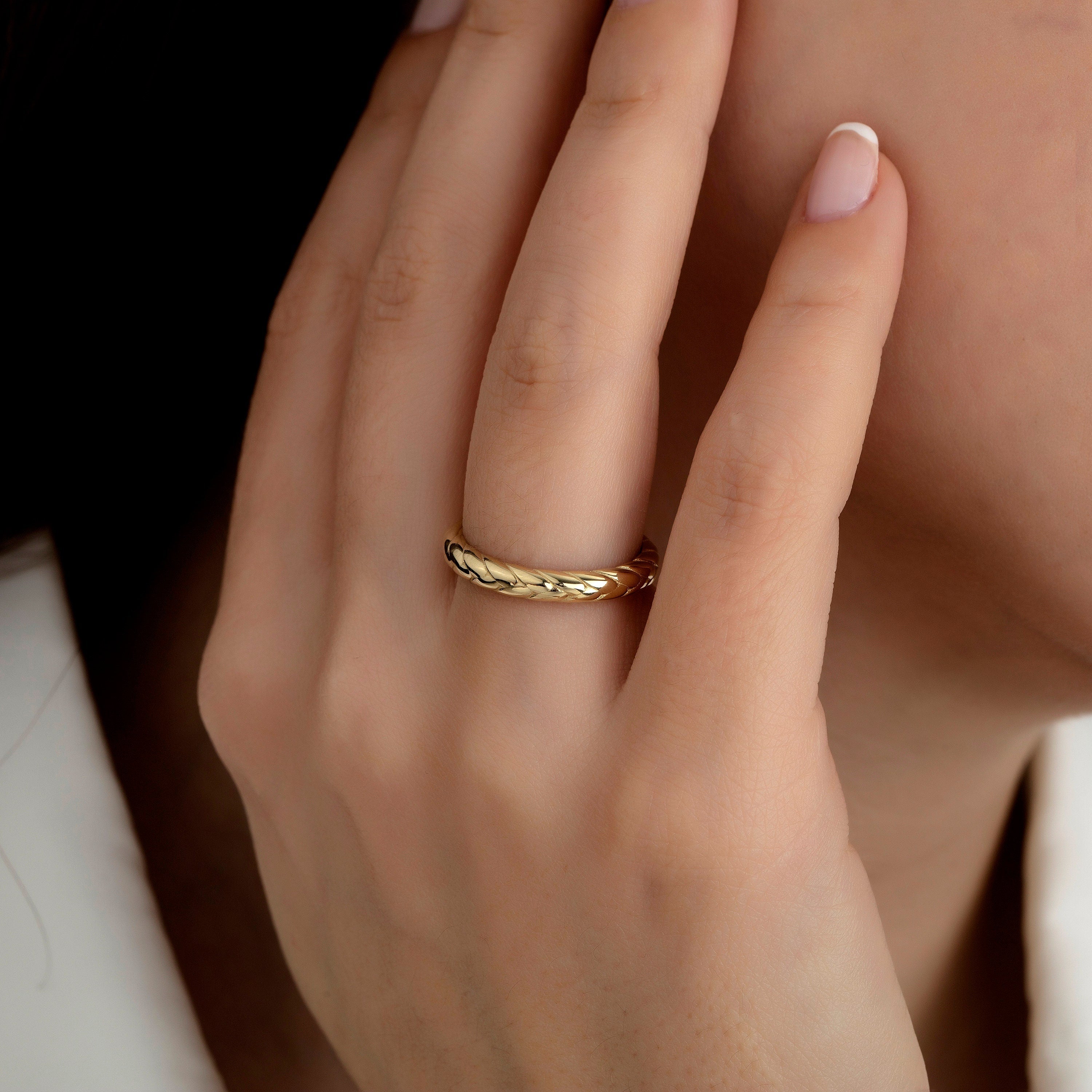 14K Gold Braided Stackable Minimal Ring
