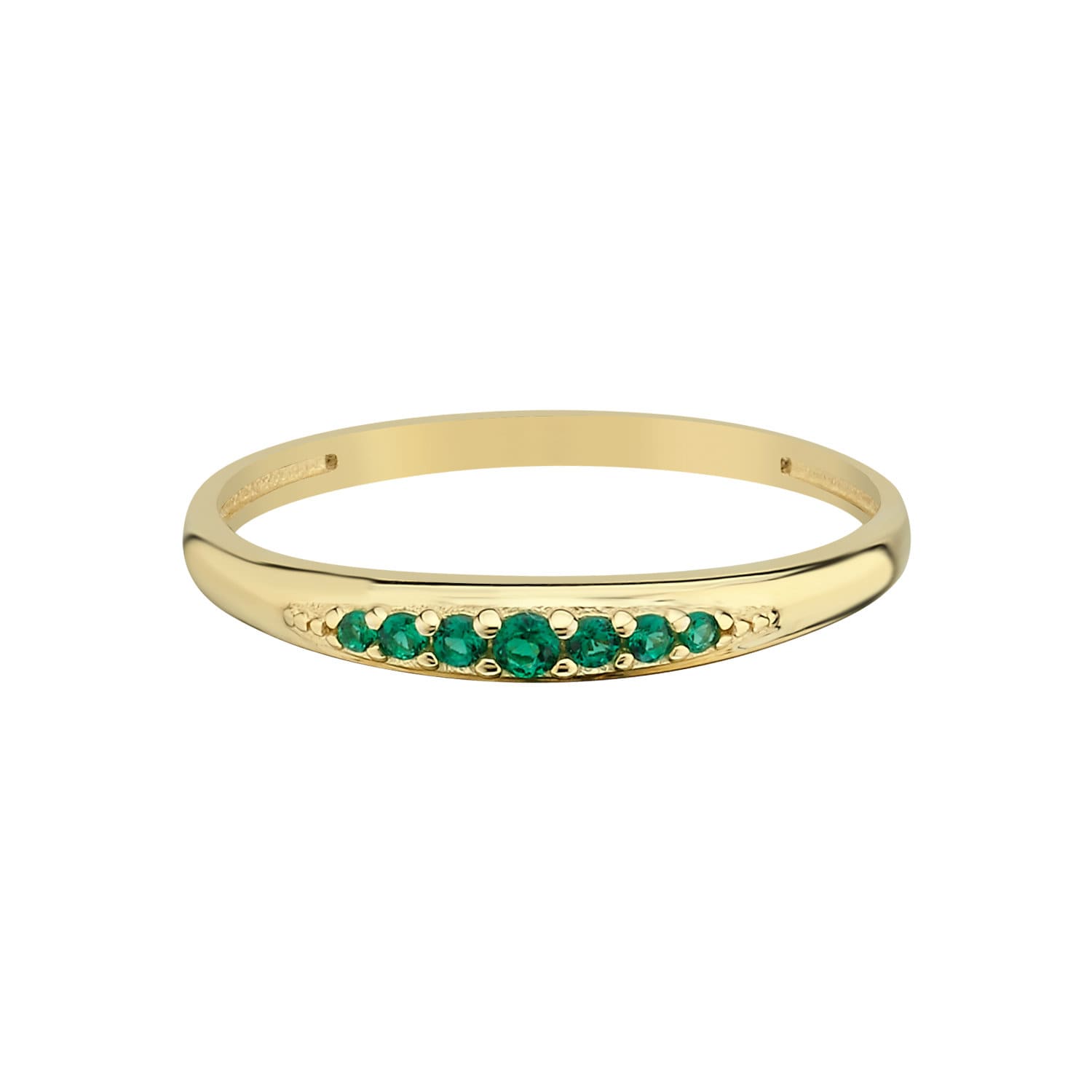 14K Gold Combined Minimal Ring with Colorful Green Stones Hems Jewellery 