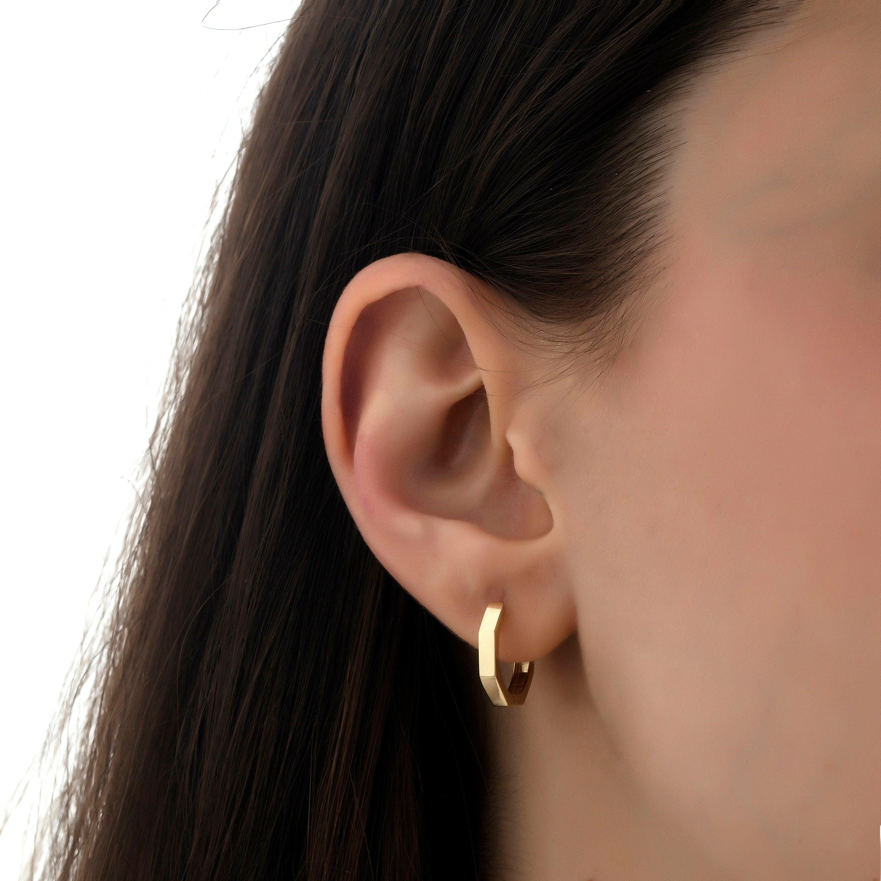 14K Gold Cornered Hoop Earrings Hems Jewellery 