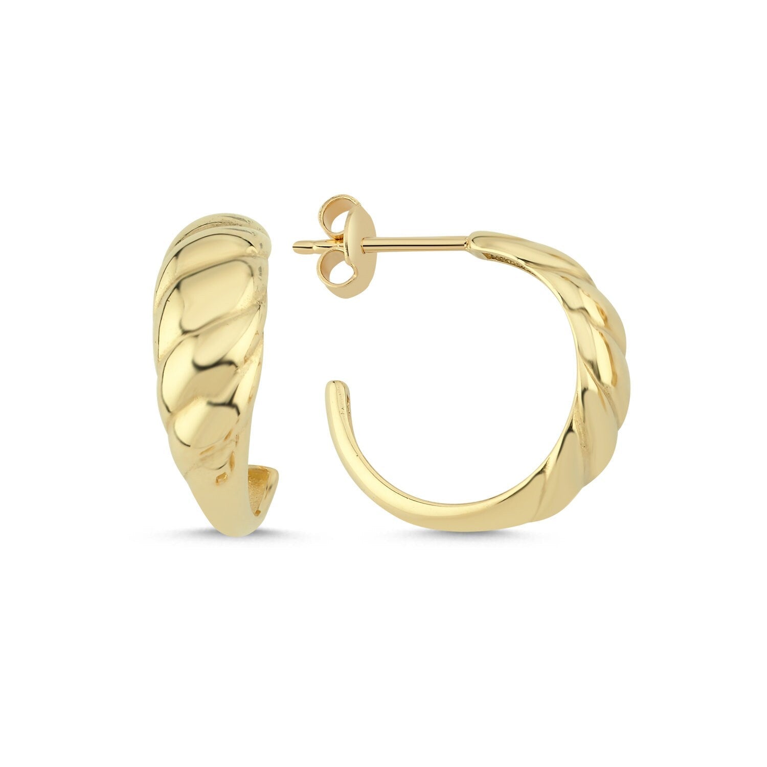 14K Gold Croissant Hoop Earrings