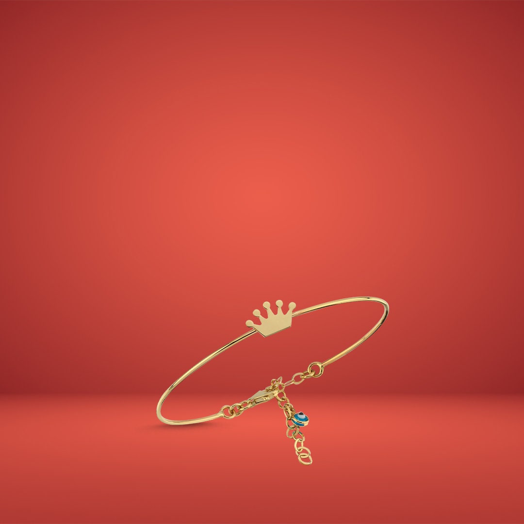 14K Gold Crown Clamp Bracelet