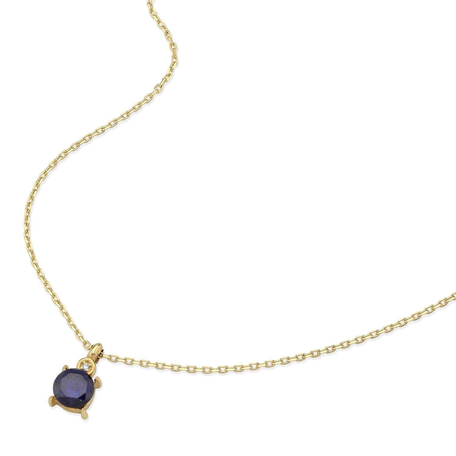14K Gold Dark Blue Stone Stackable Necklace Hems Jewellery 