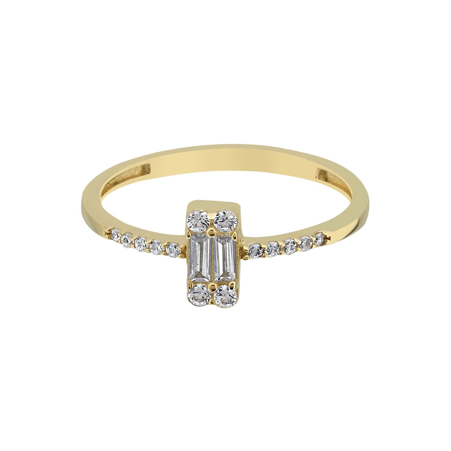 14K Gold Double Baguette Combined Minimal Ring