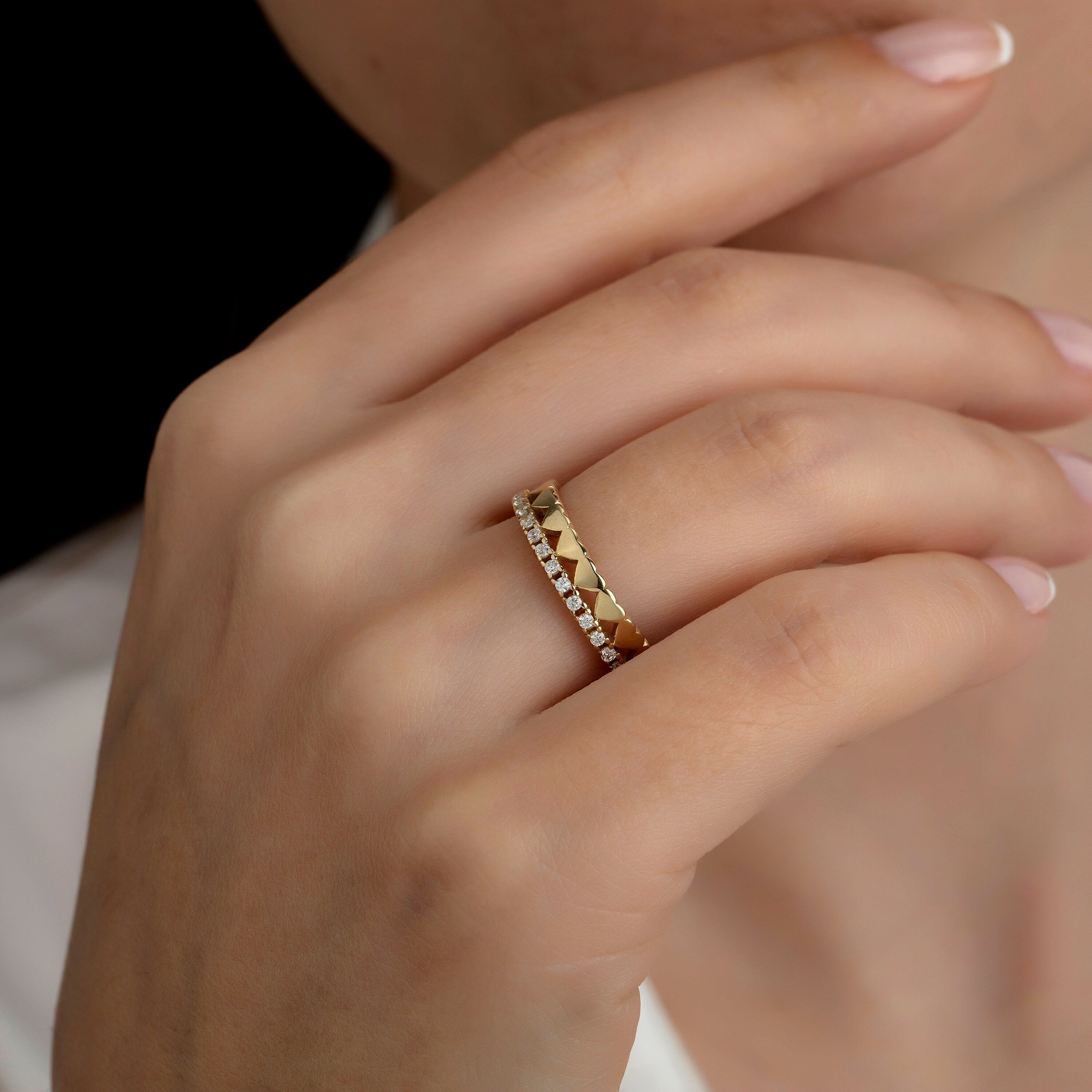 14K Gold Double Heart &  Square Ring