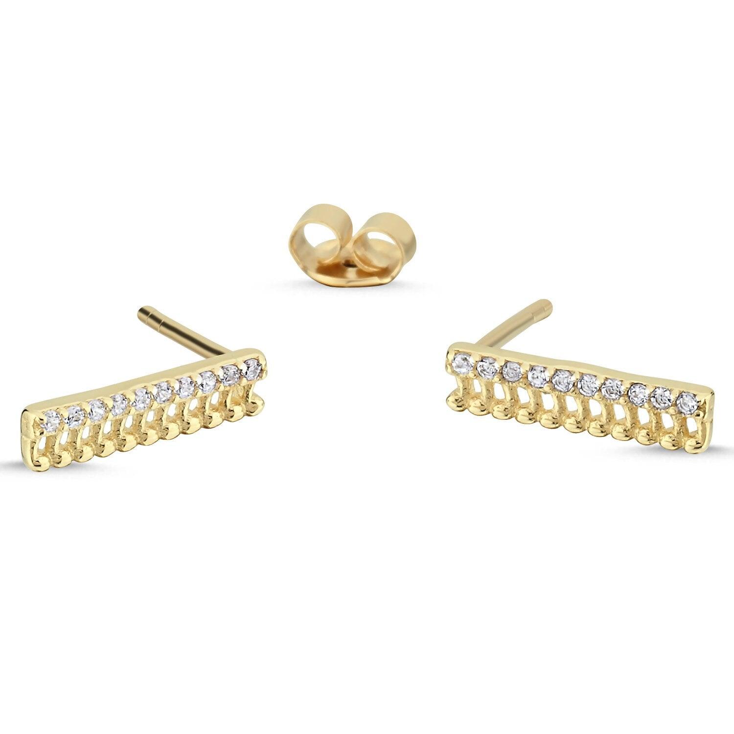14K Gold Double Stud Earrings Hems Jewellery 