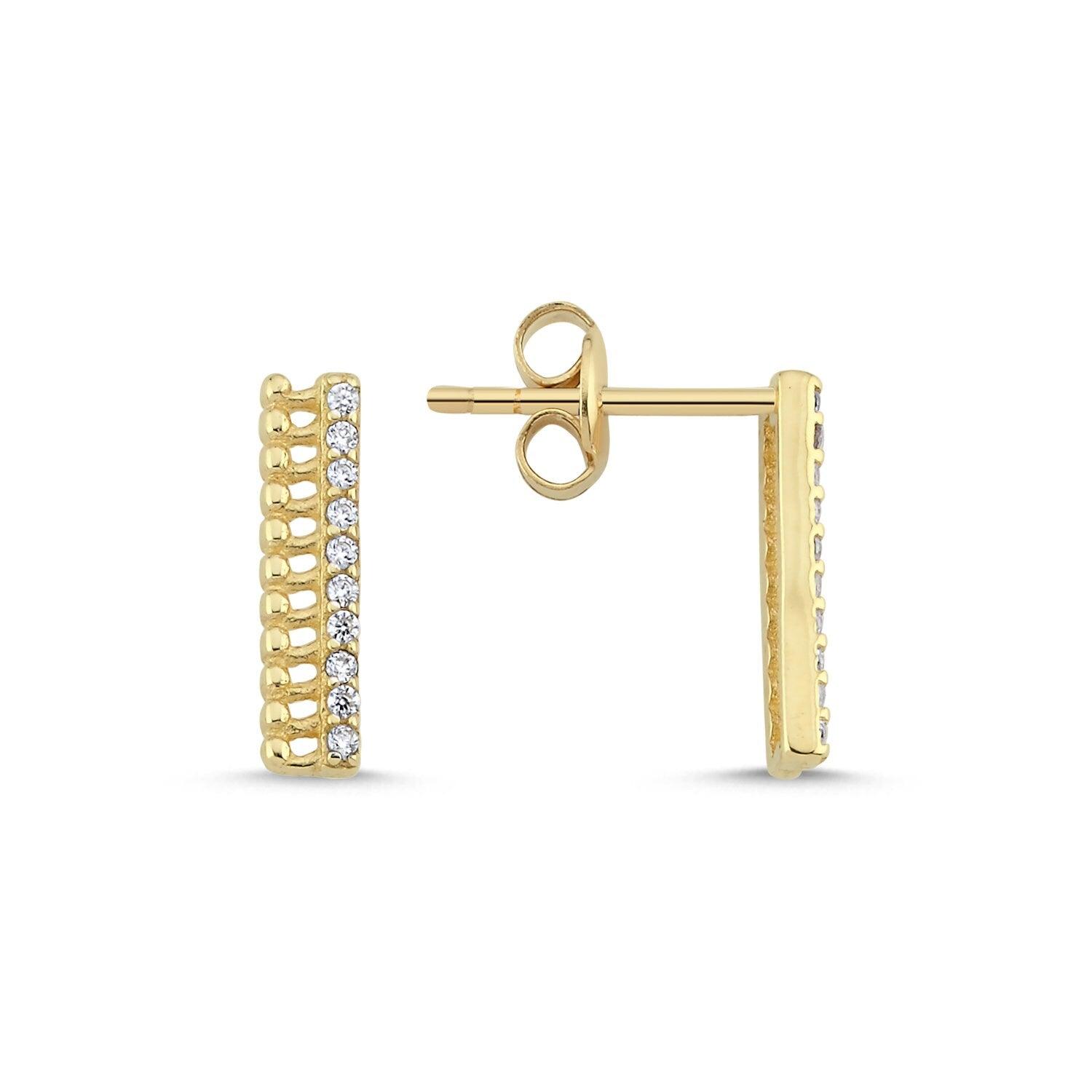 14K Gold Double Stud Earrings Hems Jewellery 