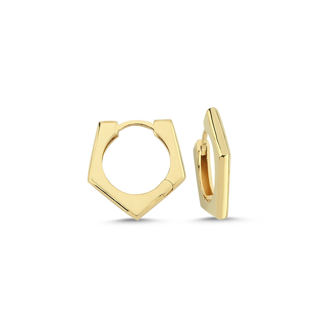 14K Gold Elegant Penta Flat Earrings