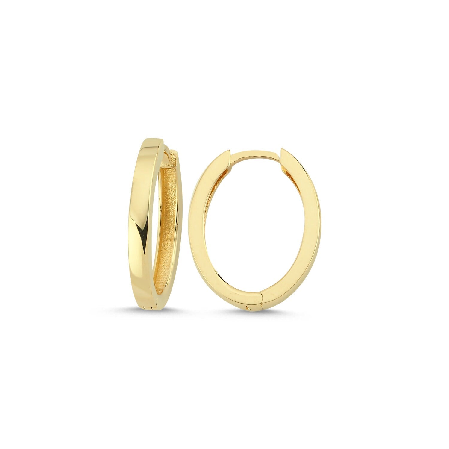 14K Gold Ellipse Flat Earrings Hems Jewellery 