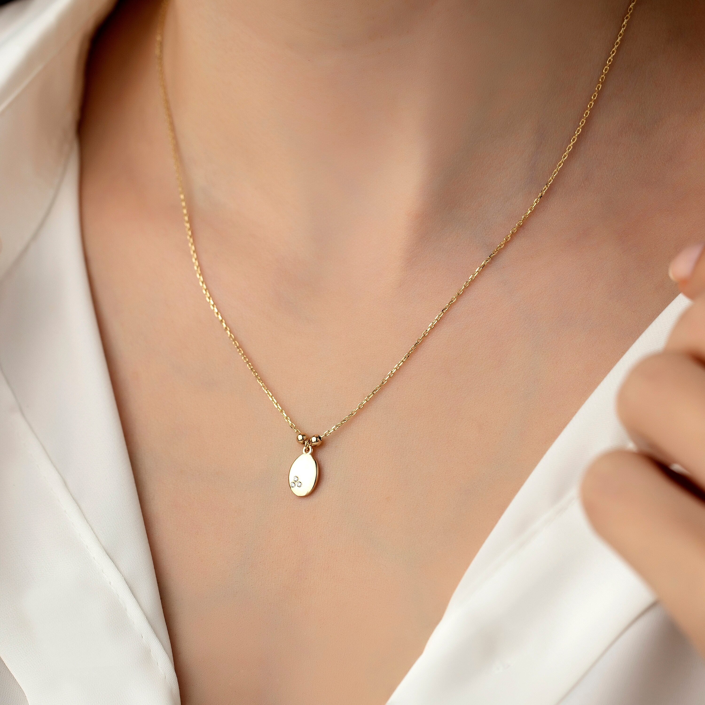 14K Gold  Ellipse Mini Tria Necklace Hems Jewellery 