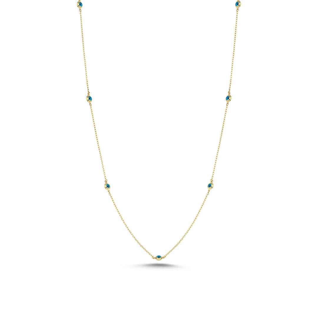 14K Gold Evil Eye Bead Chain Necklace Hems Jewellery 
