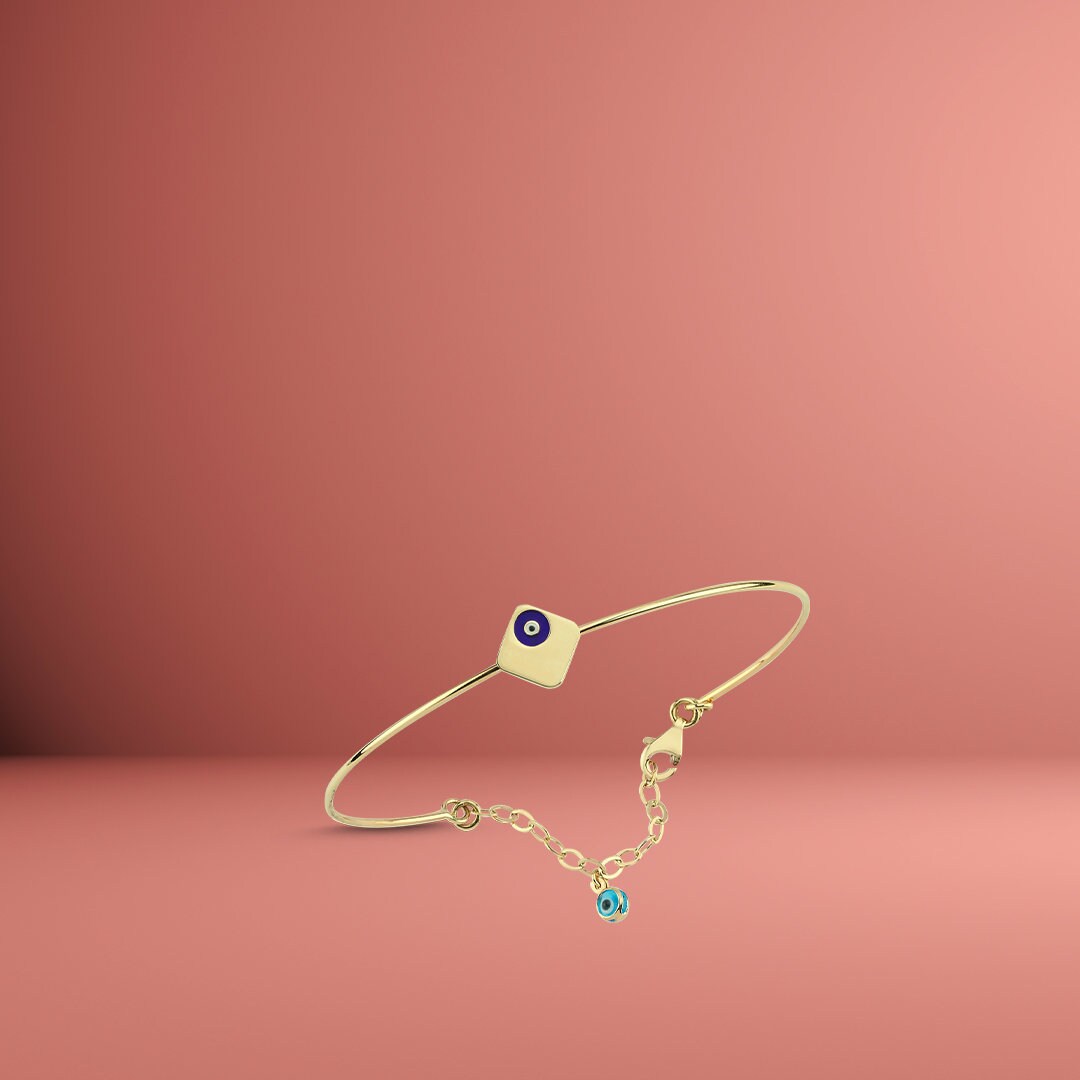 14K Gold Evil Eye Clamp Bracelet