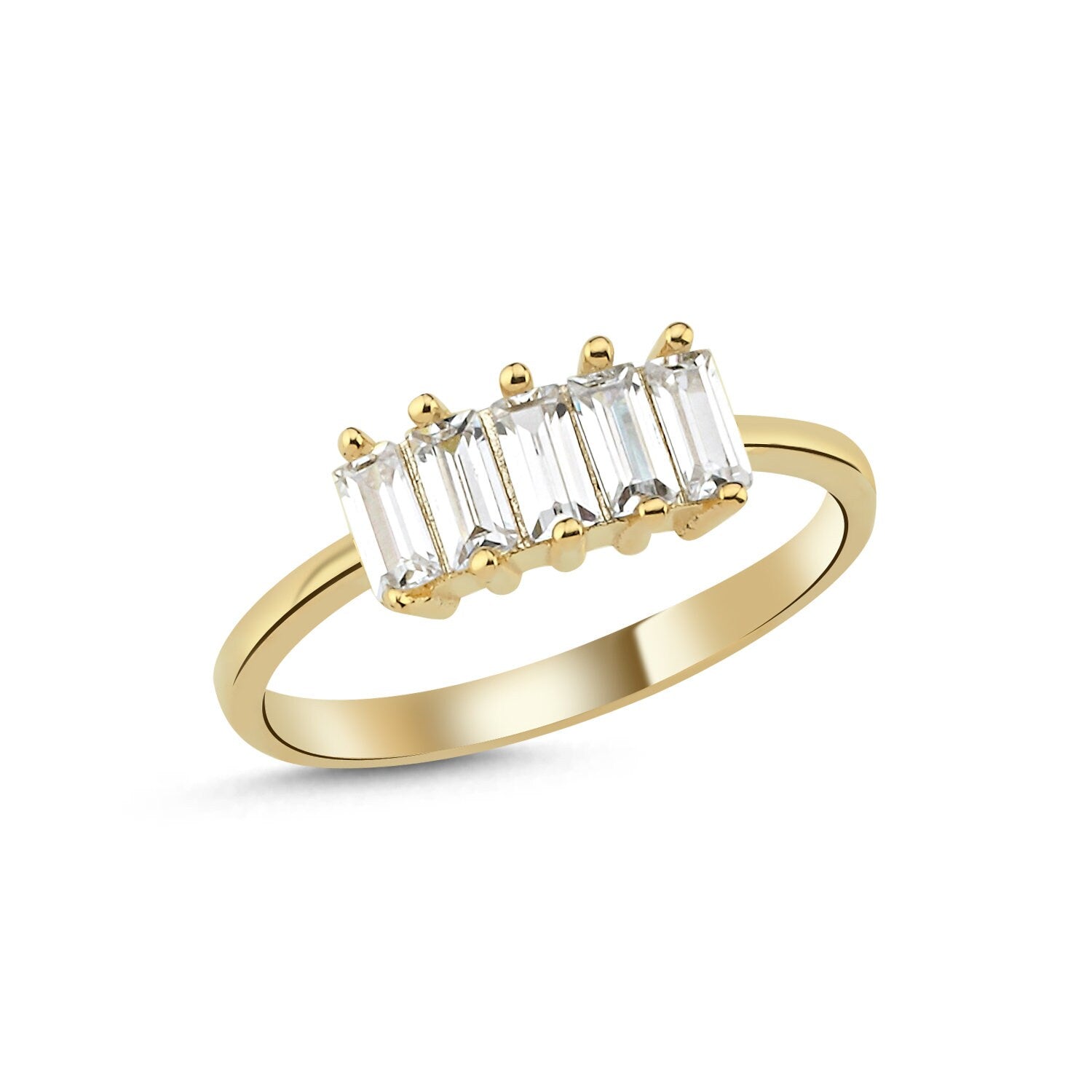14K Gold Five Stone Baguette Ring