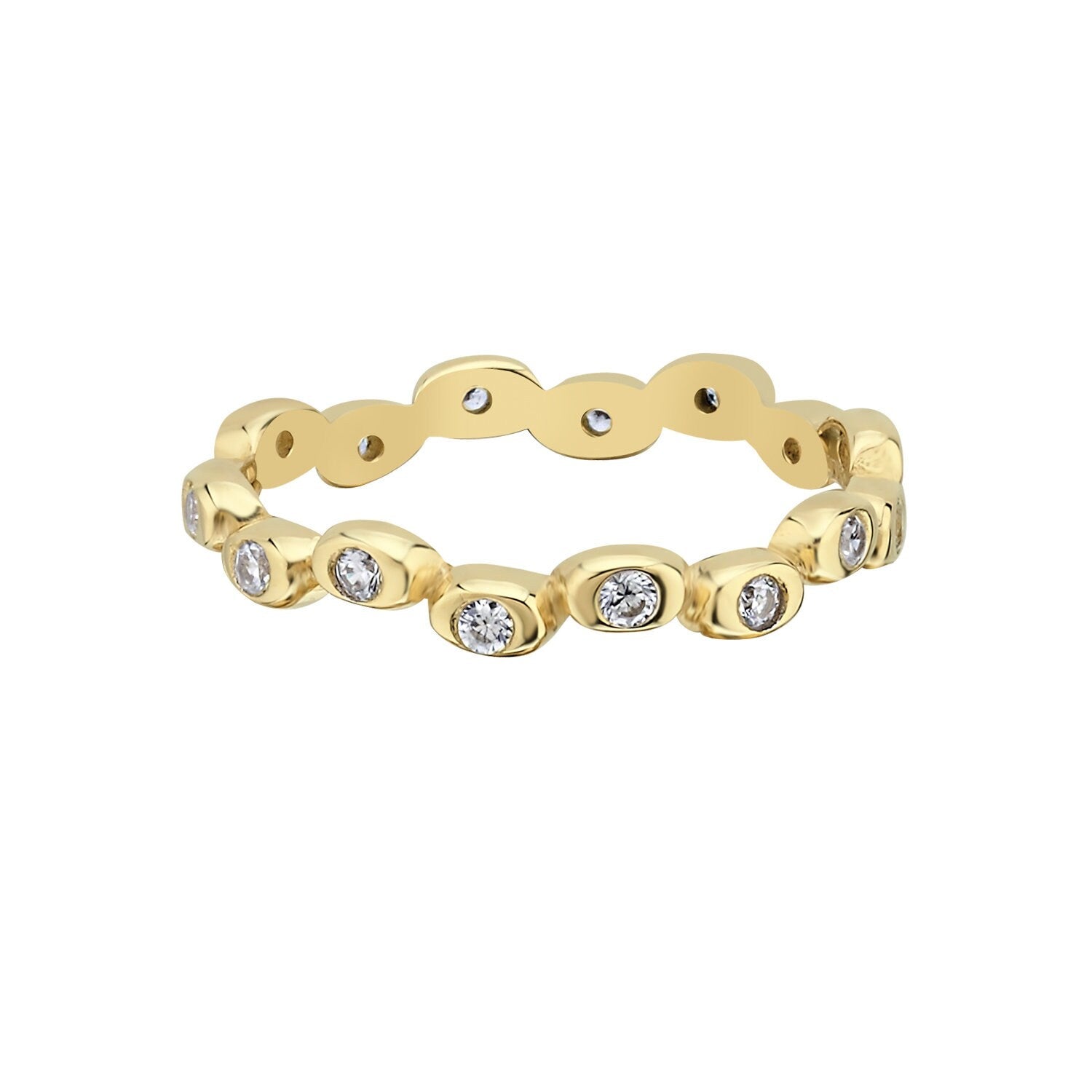 14K Gold Full Tour Stackable Minimal Ring with Stones Hems Jewellery 