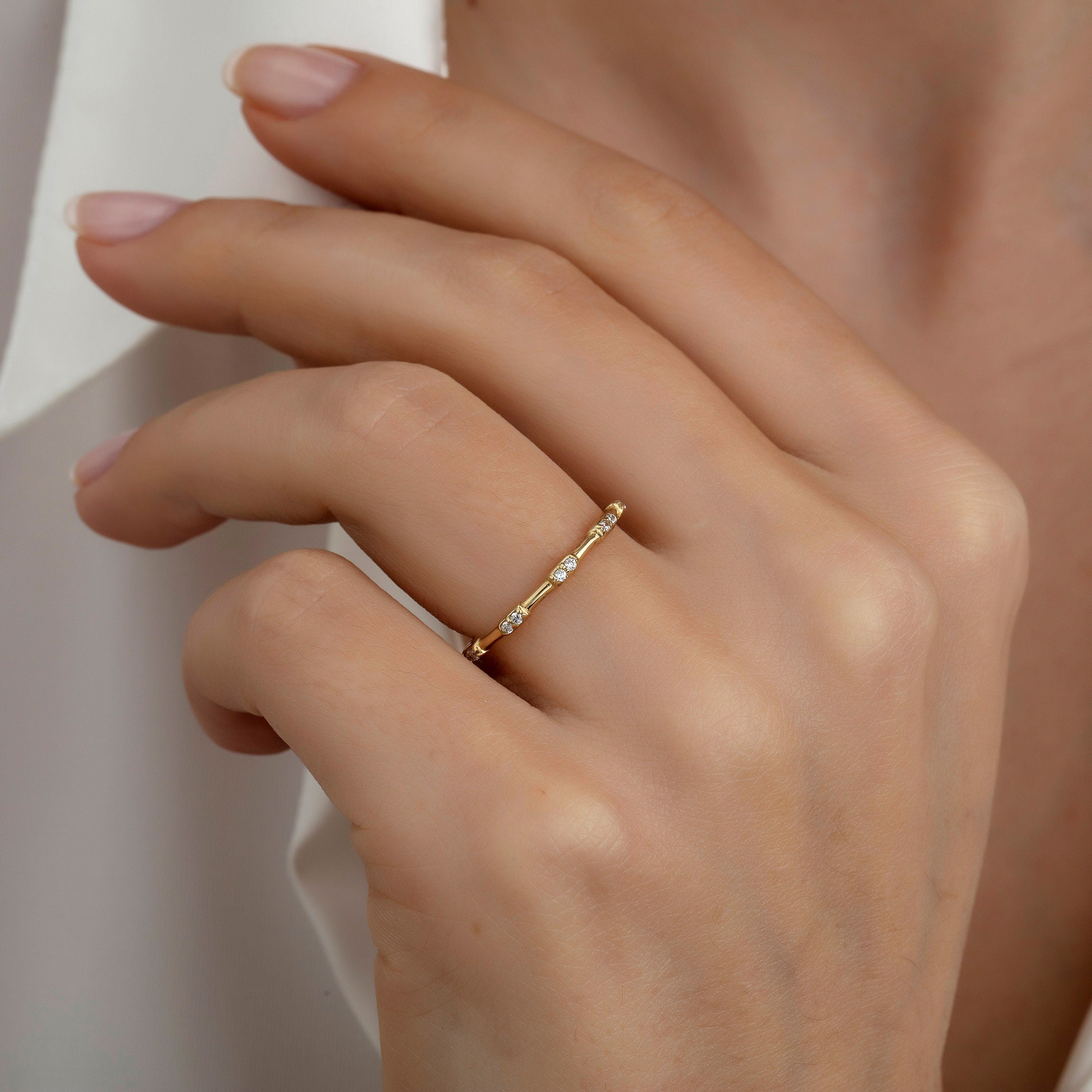 14K Gold Gemstone Bone Stackable Minimal Ring Hems Jewellery 
