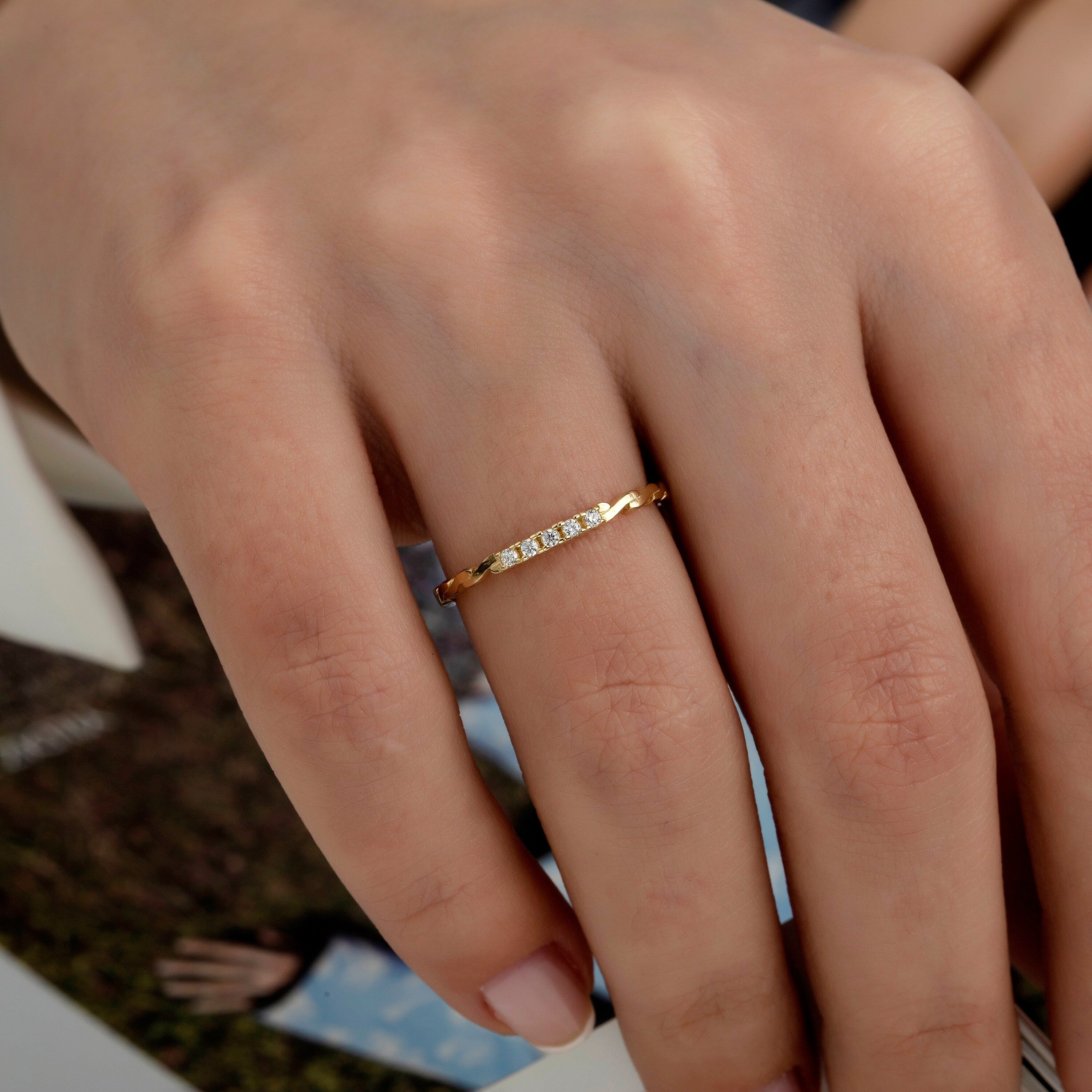 14K Gold Gemstone Eternity Stackable Minimal Ring