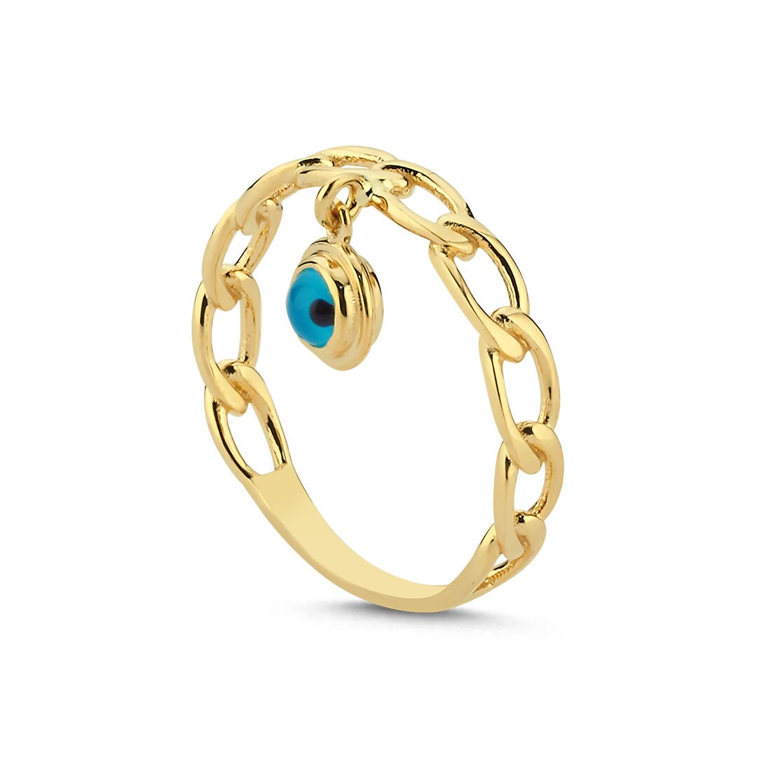 14K Gold Gourmet Evil Eye Beads Ring Hems Jewellery 