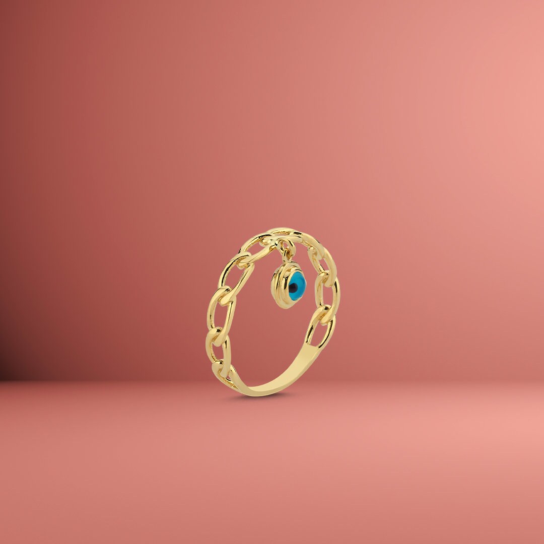 14K Gold Gourmet Evil Eye Beads Ring Hems Jewellery 