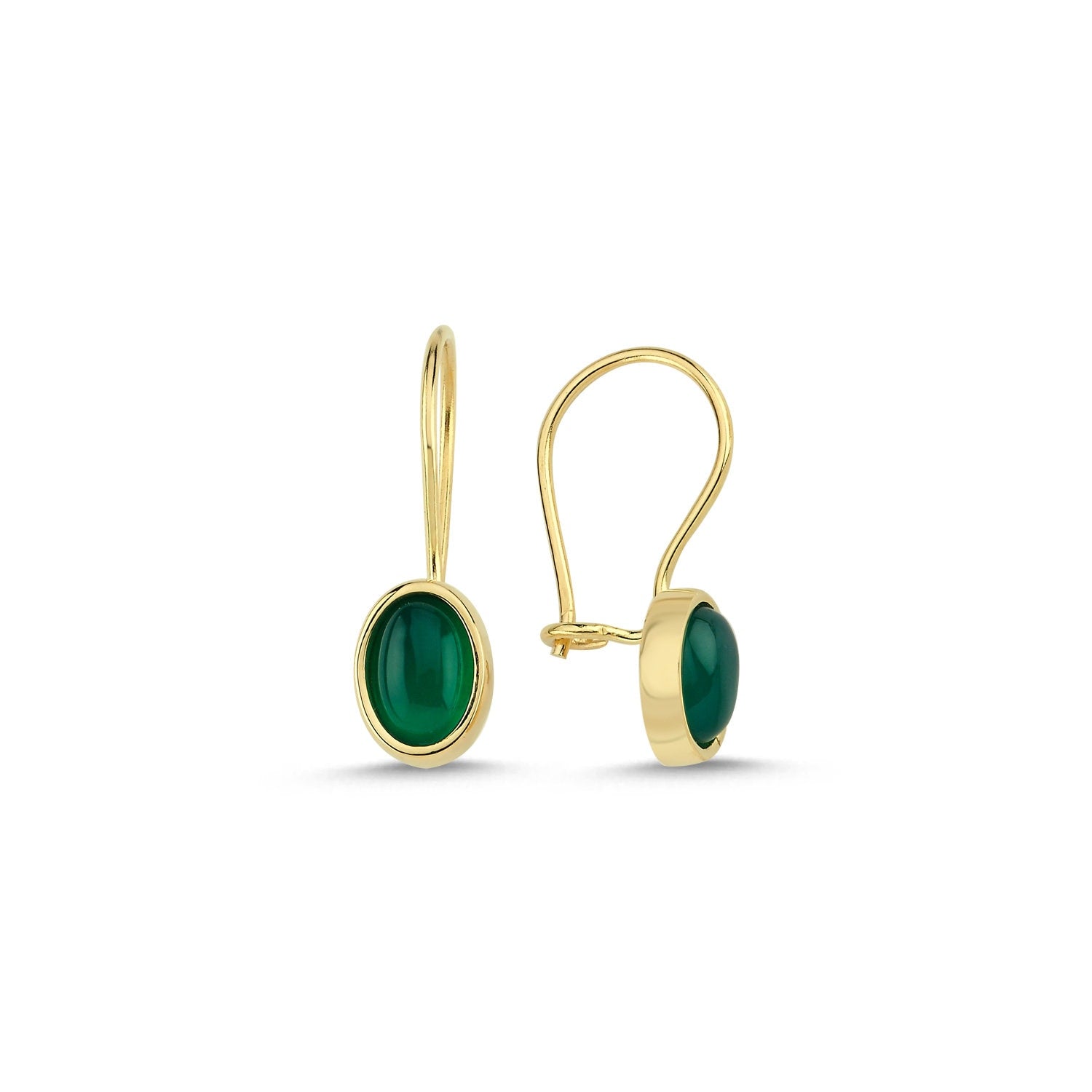 14K Gold Green Agate Stone Earrings Hems Jewellery 