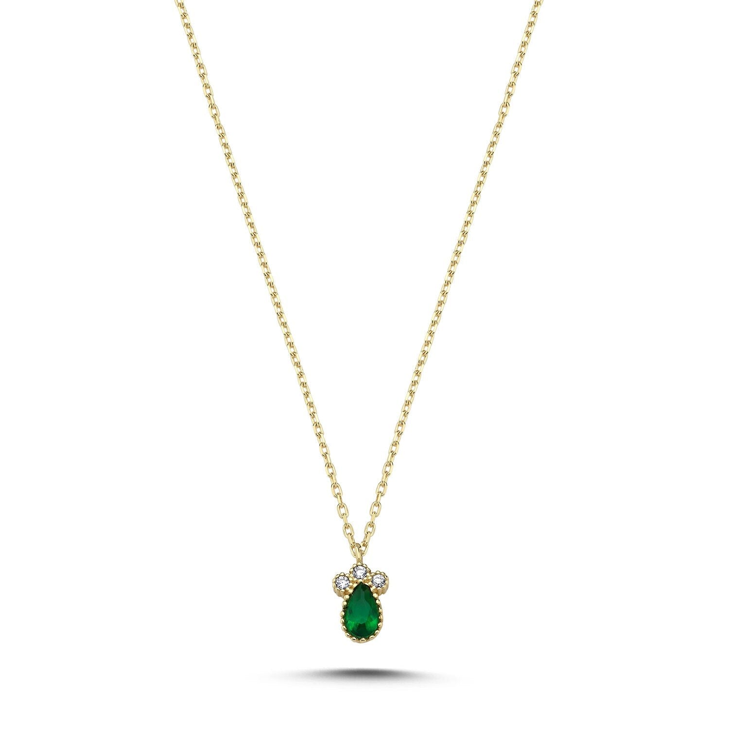 14K Gold Green Stone Combinable Necklace