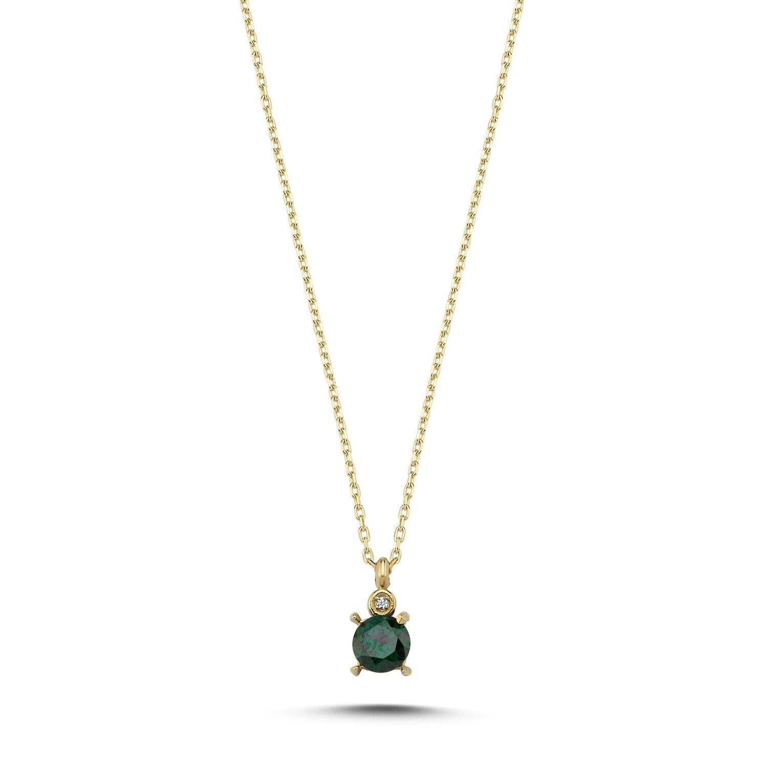 14K Gold Green Stone Stackable Necklace