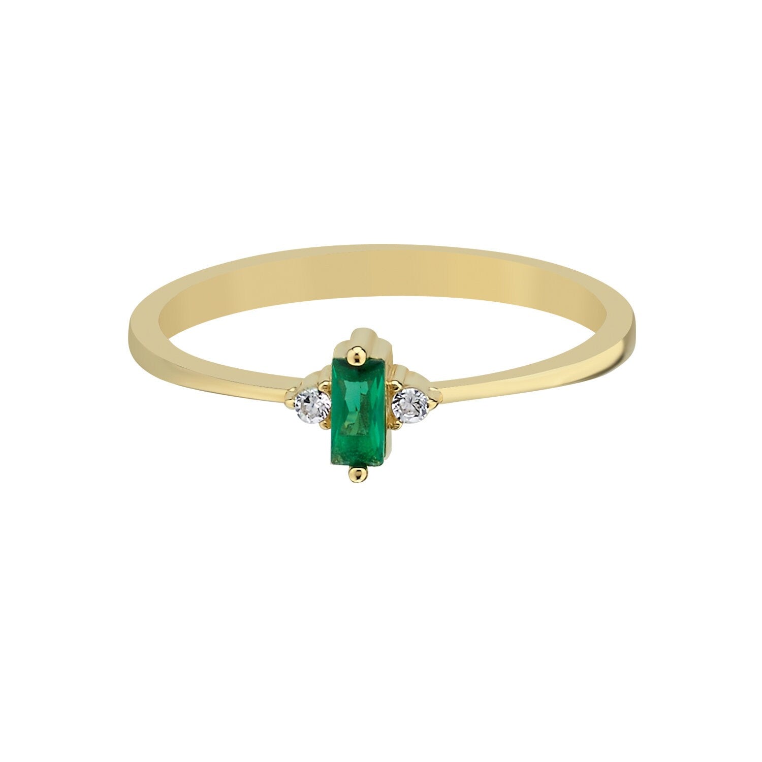 14K Gold Green Stones Combined Minimal Ring Hems Jewellery 