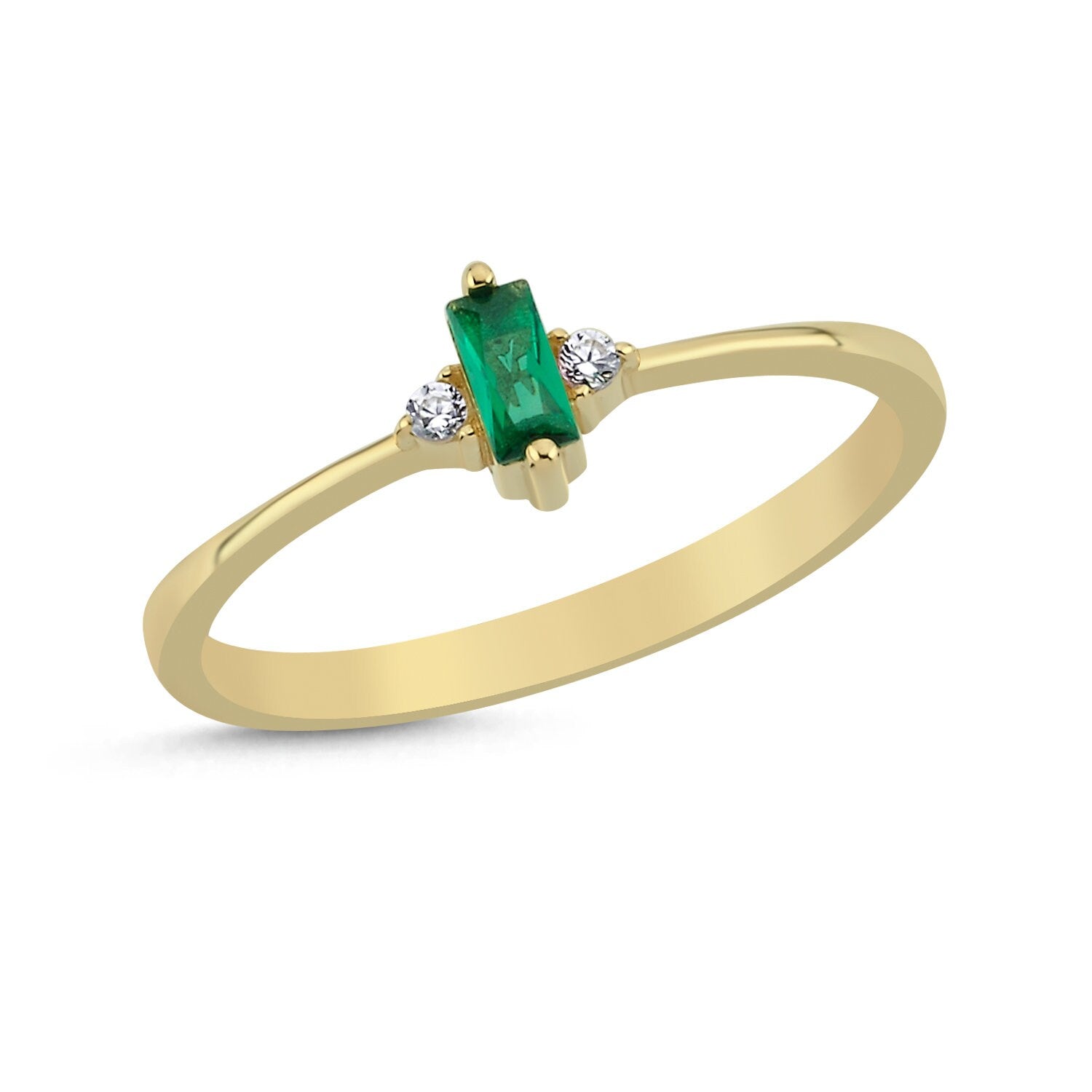 14K Gold Green Stones Combined Minimal Ring Hems Jewellery 